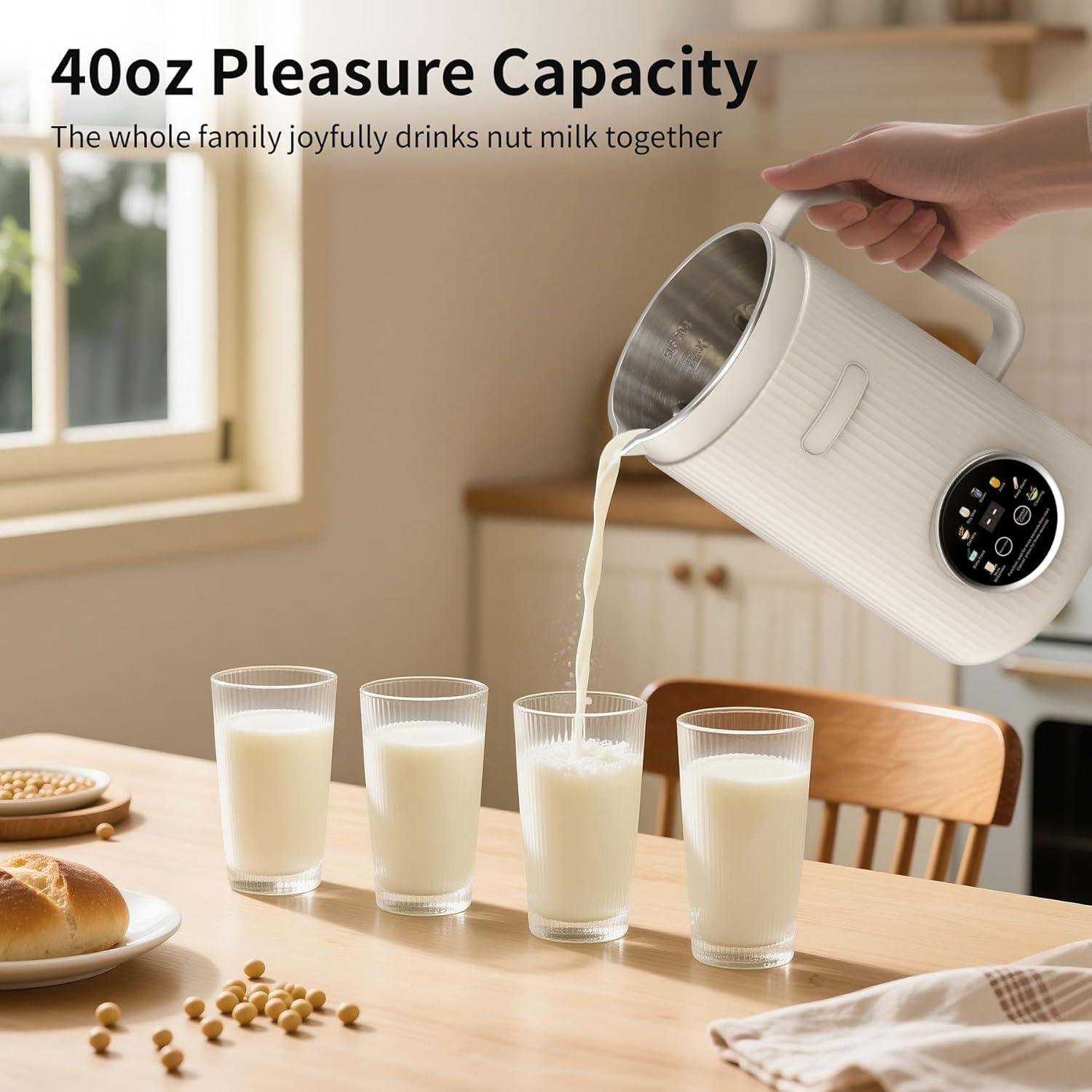 imageVBGK 8 in 1 Automatic Nut Milk Maker Blender with 20 Blades 40oz Homemade Coconut Soy Oat Almond Plant Based Milks and NonDairy Beverages with18H Delay StartKeep WarmBoil WaterSelfCleaning