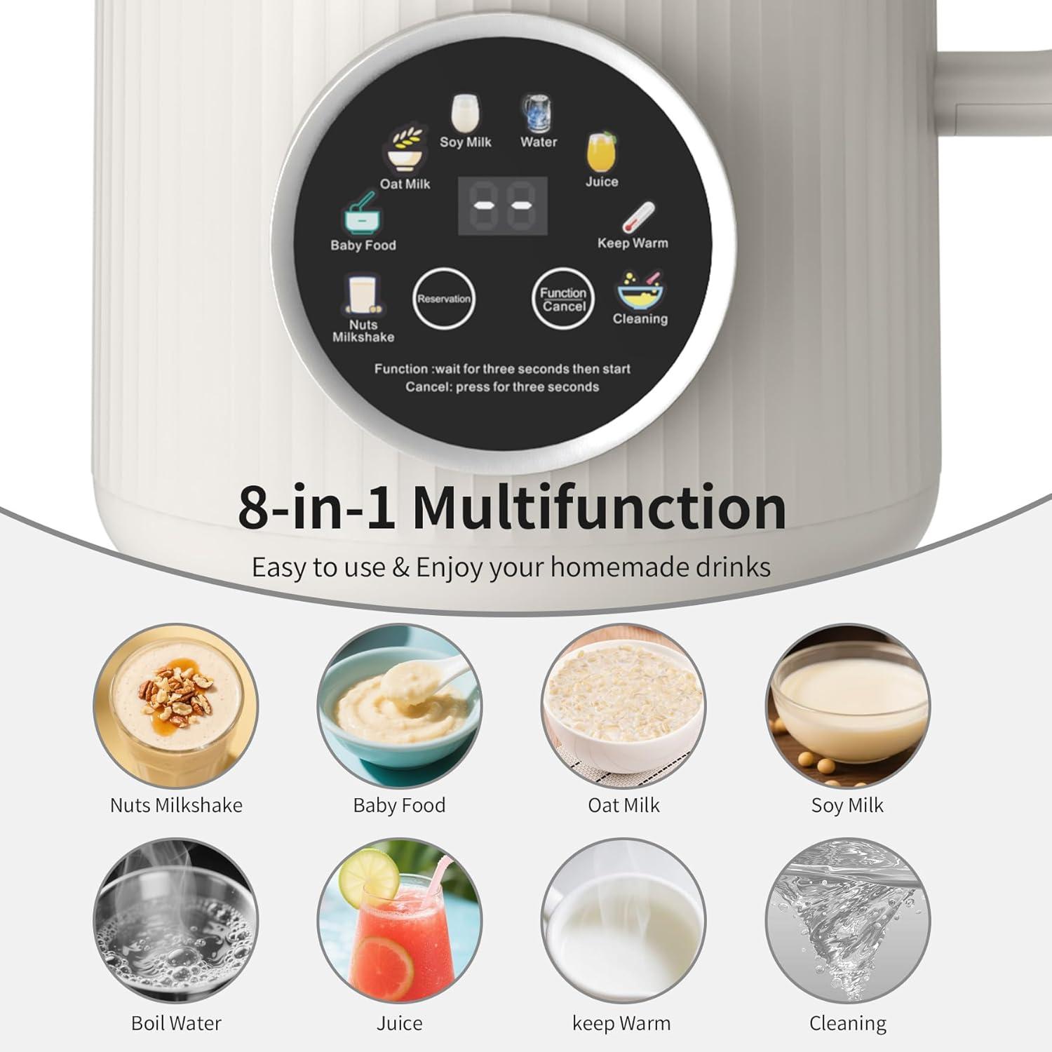imageVBGK 8 in 1 Automatic Nut Milk Maker Blender with 20 Blades 40oz Homemade Coconut Soy Oat Almond Plant Based Milks and NonDairy Beverages with18H Delay StartKeep WarmBoil WaterSelfCleaning