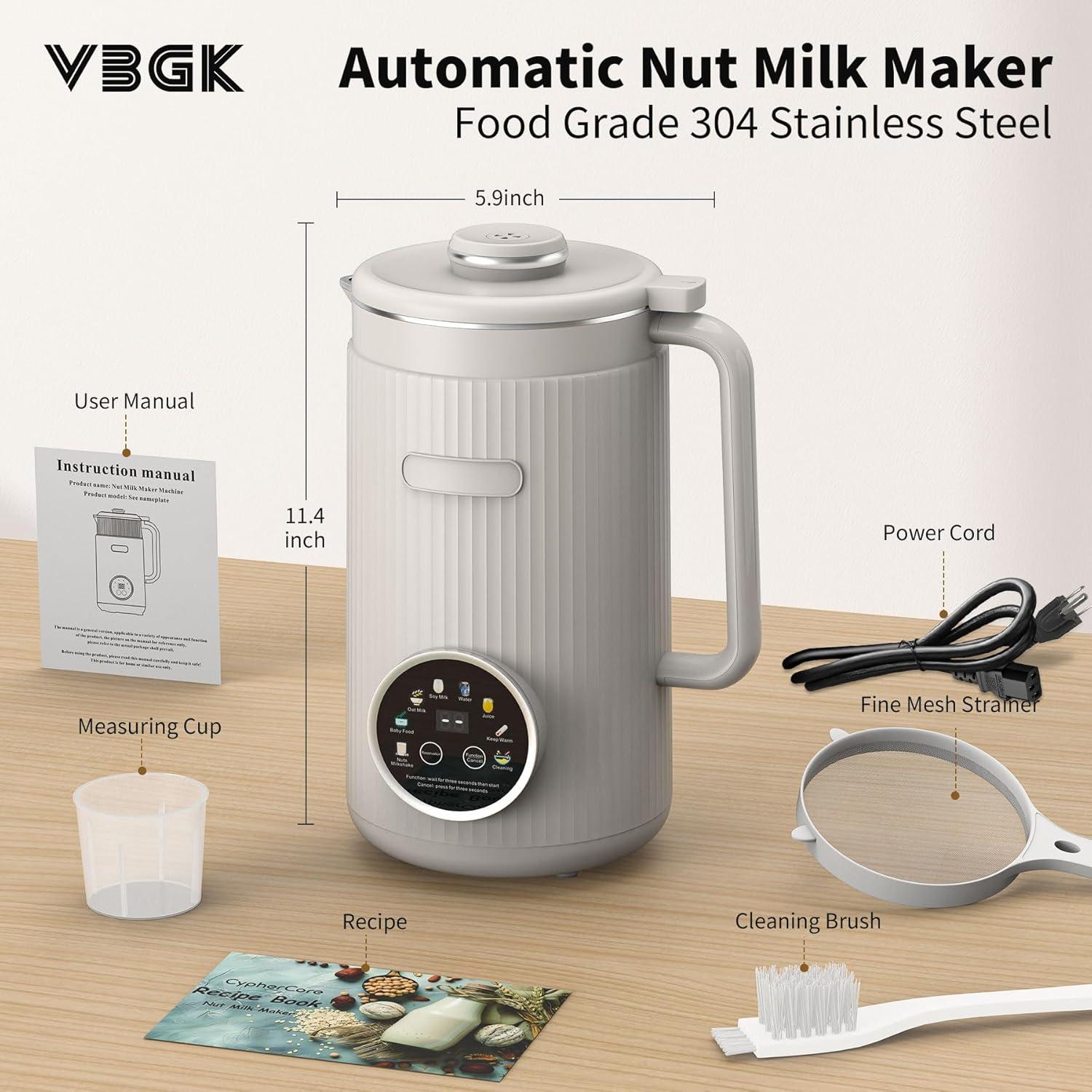 imageVBGK 8 in 1 Automatic Nut Milk Maker Blender with 20 Blades 40oz Homemade Coconut Soy Oat Almond Plant Based Milks and NonDairy Beverages with18H Delay StartKeep WarmBoil WaterSelfCleaning