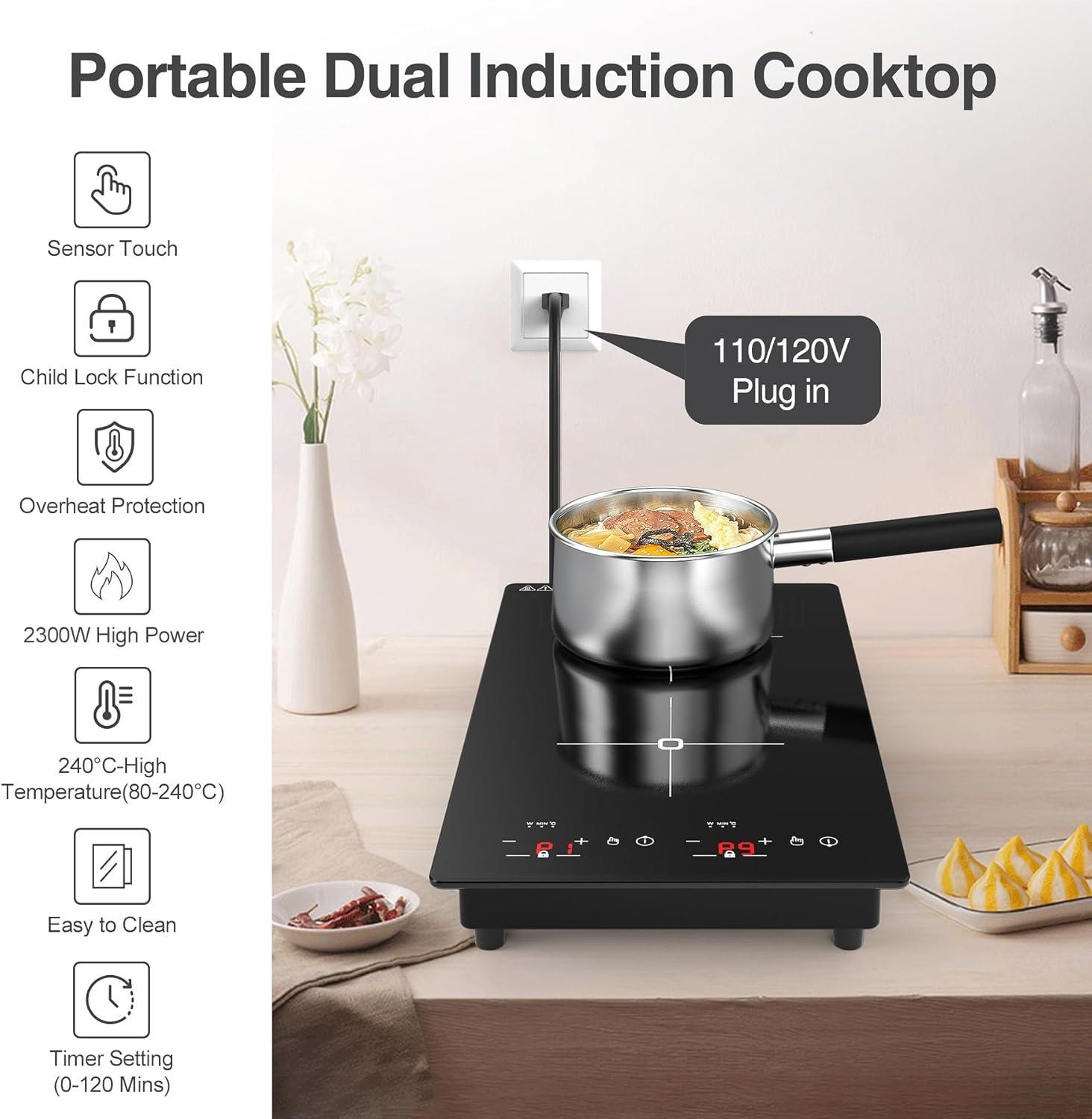 imageVBGK Double Induction Cooktop 2300W 110V 2 burner Induction Cooktop with LED Touch Screen 9 Levels Settings induction hot plate with Child Safety Lock ampamp Timer