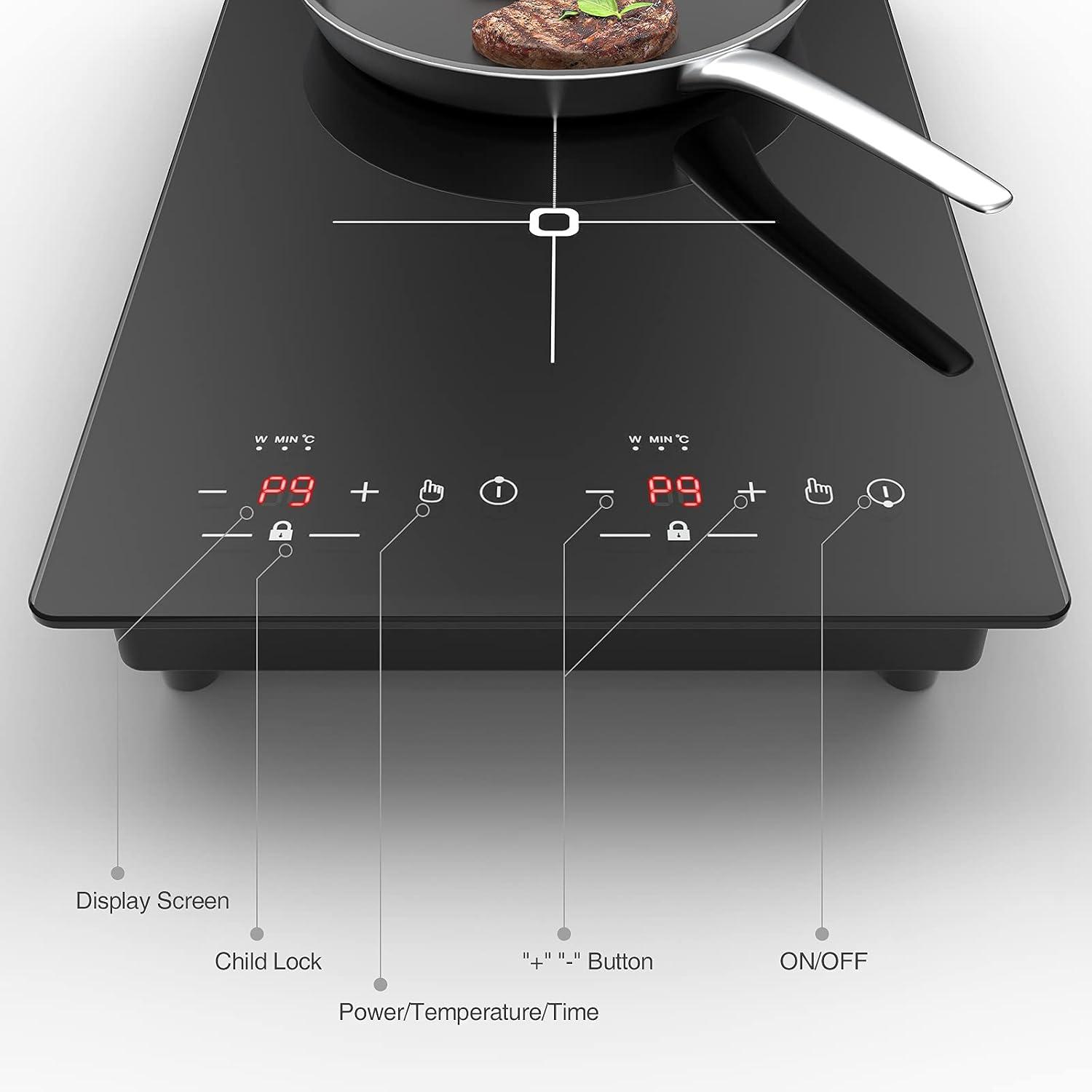 imageVBGK Double Induction Cooktop 2300W 110V 2 burner Induction Cooktop with LED Touch Screen 9 Levels Settings induction hot plate with Child Safety Lock ampamp Timer