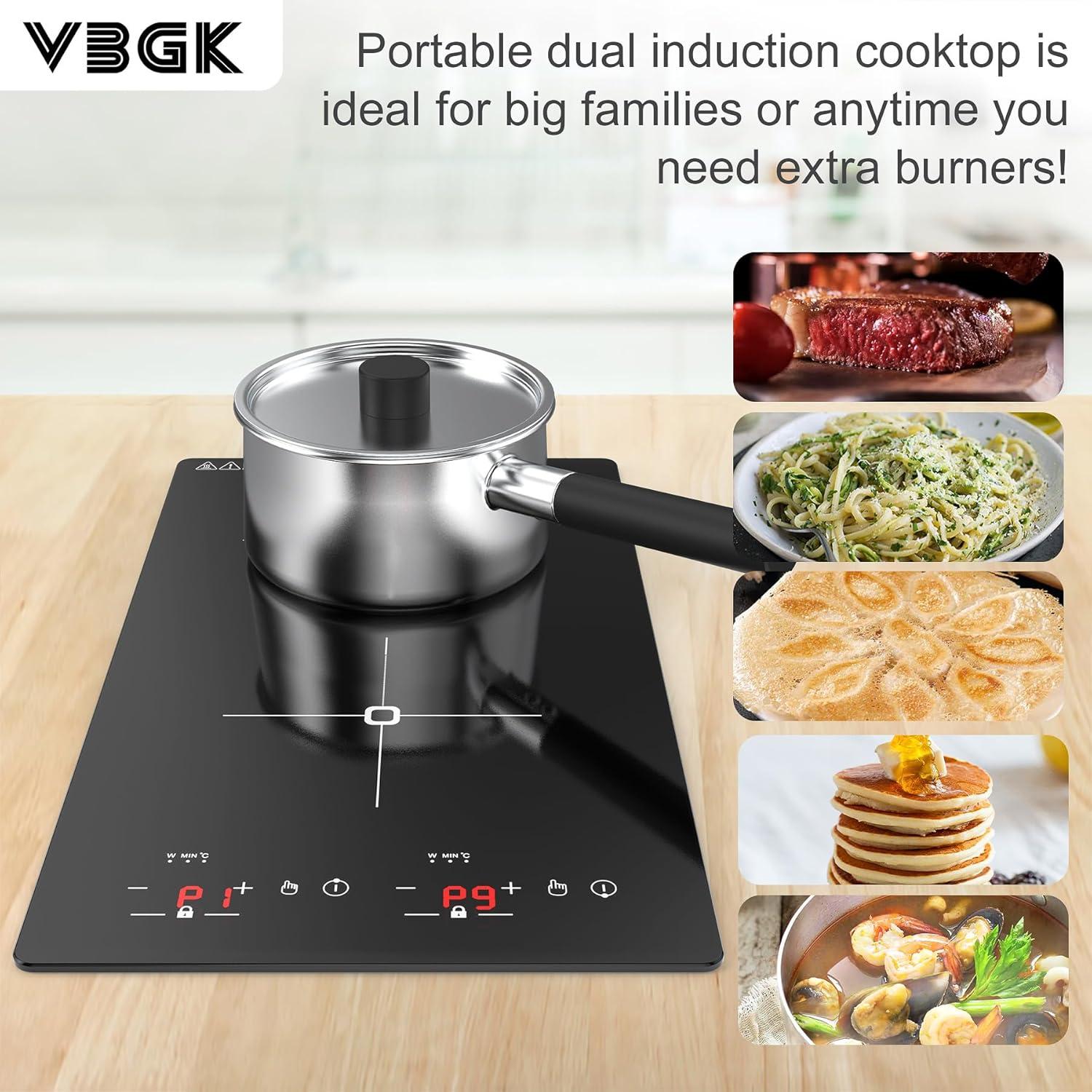 imageVBGK Double Induction Cooktop 2300W 110V 2 burner Induction Cooktop with LED Touch Screen 9 Levels Settings induction hot plate with Child Safety Lock ampamp Timer