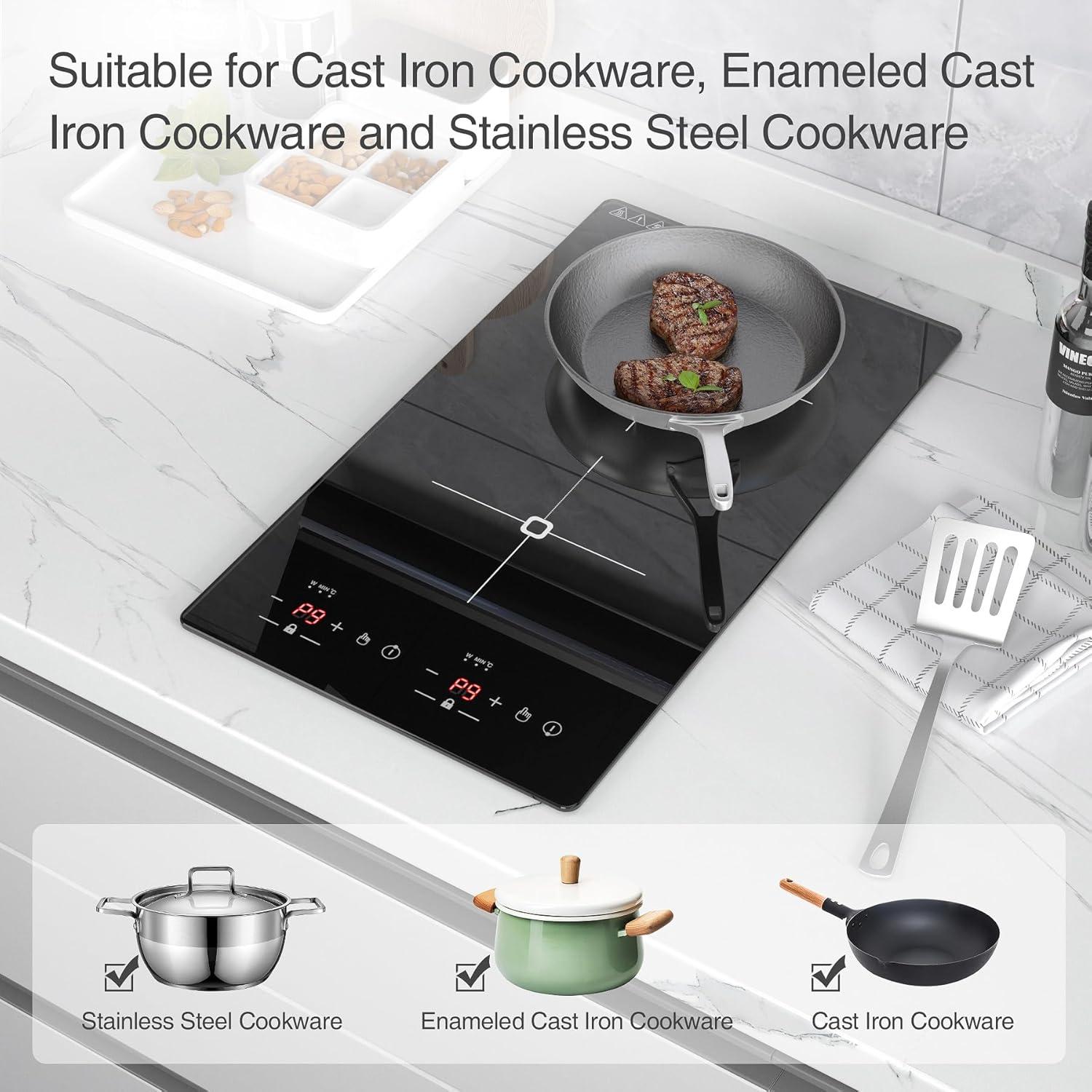 imageVBGK Double Induction Cooktop 2300W 110V 2 burner Induction Cooktop with LED Touch Screen 9 Levels Settings induction hot plate with Child Safety Lock ampamp Timer