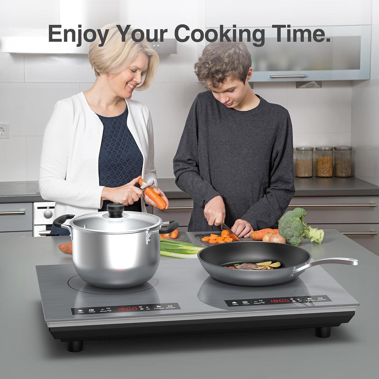 imageVBGK Double Induction Cooktop 24 inch 4000W Electric cooktop with hot plate induction stove top with LED Touch Screen 9 Levels Settings with Child Safety Lock ampamp Timer 110V Induction cooktop 2 burner