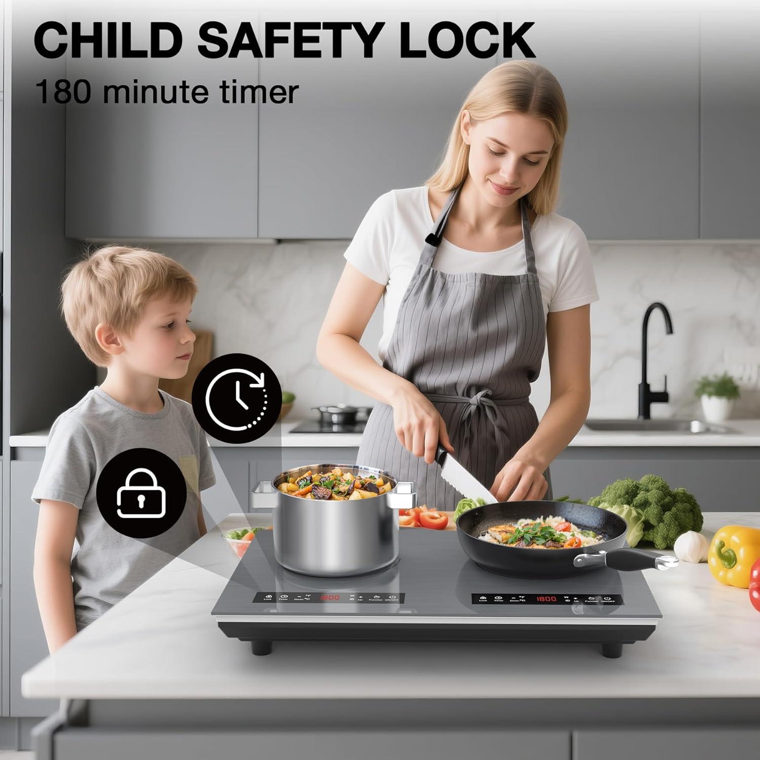 imageVBGK Double Induction Cooktop 24 inch 4000W Electric cooktop with hot plate induction stove top with LED Touch Screen 9 Levels Settings with Child Safety Lock ampamp Timer 110V Induction cooktop 2 burner