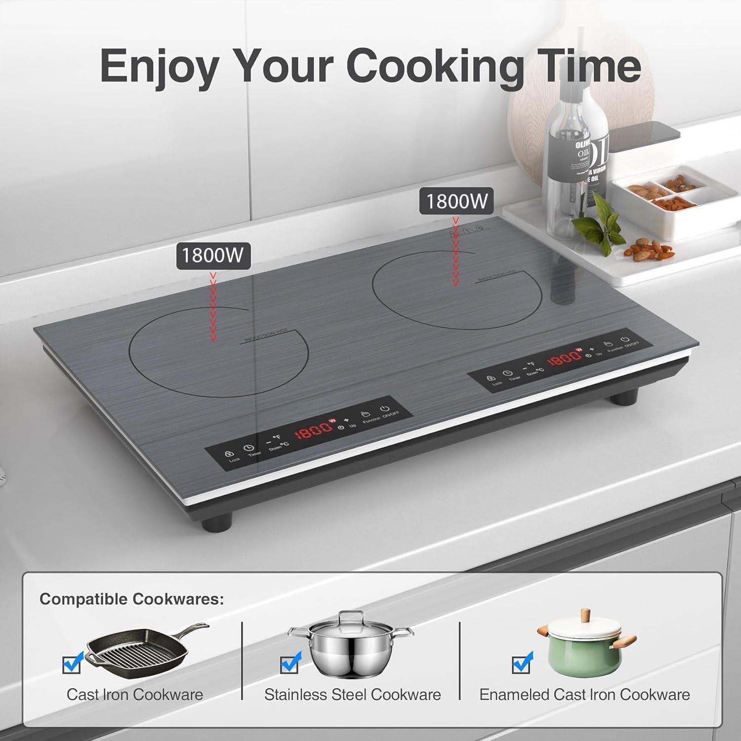 imageVBGK Double Induction Cooktop 24 inch 4000W Electric cooktop with hot plate induction stove top with LED Touch Screen 9 Levels Settings with Child Safety Lock ampamp Timer 110V Induction cooktop 2 burner