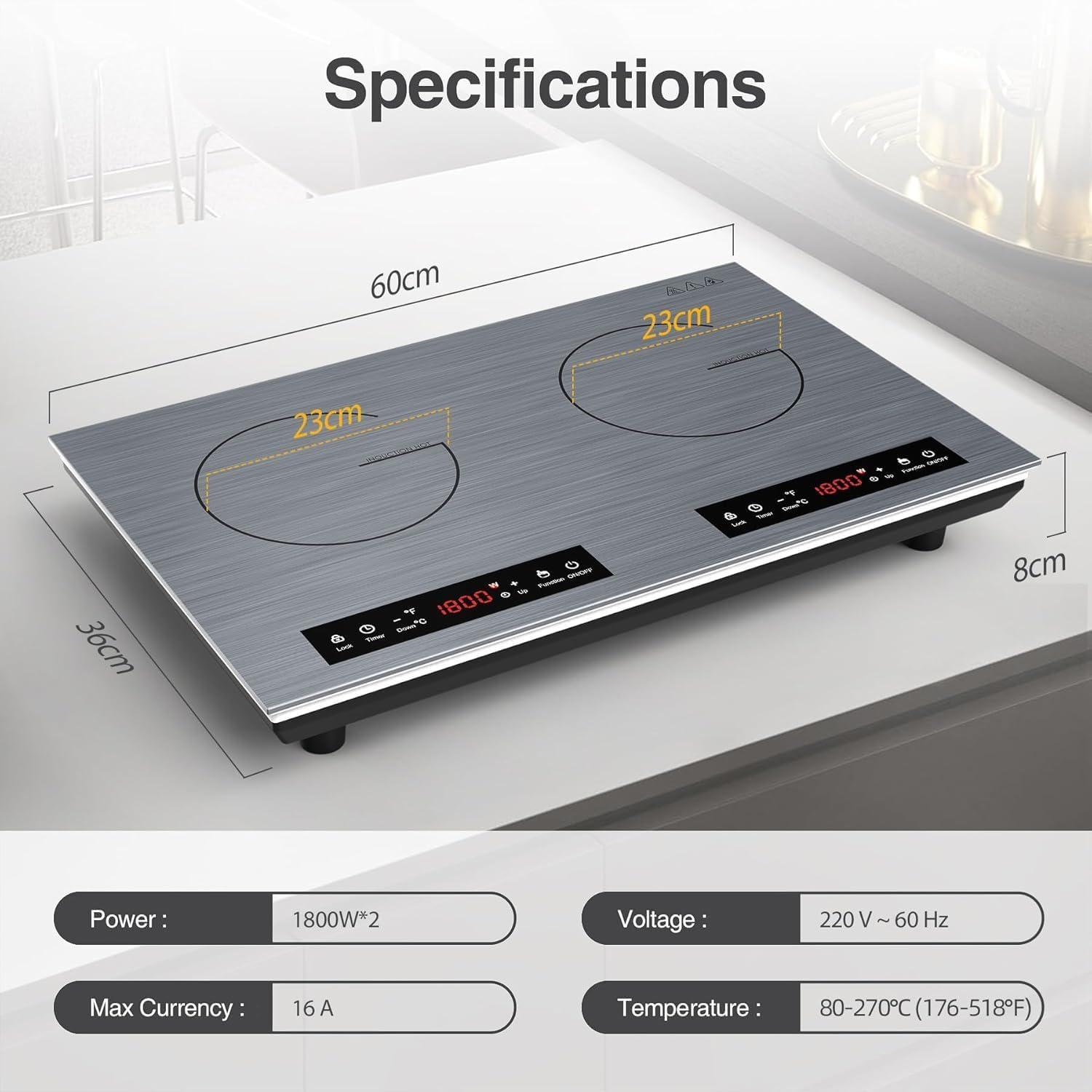 imageVBGK Double Induction Cooktop 24 inch 4000W Electric cooktop with hot plate induction stove top with LED Touch Screen 9 Levels Settings with Child Safety Lock ampamp Timer 110V Induction cooktop 2 burner