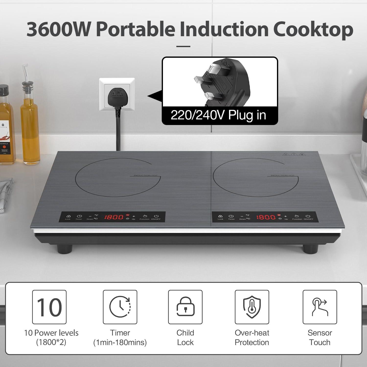 imageVBGK Double Induction Cooktop 24 inch 4000W Electric cooktop with hot plate induction stove top with LED Touch Screen 9 Levels Settings with Child Safety Lock ampamp Timer 110V Induction cooktop 2 burner