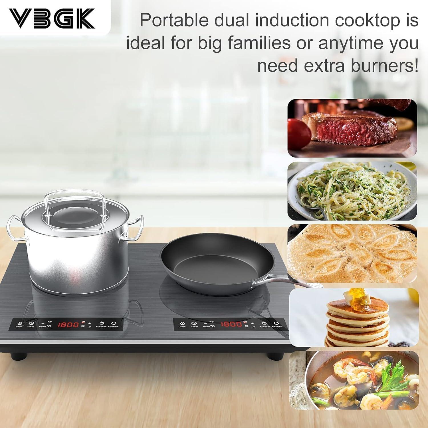 imageVBGK Double Induction Cooktop 24 inch 4000W Electric cooktop with hot plate induction stove top with LED Touch Screen 9 Levels Settings with Child Safety Lock ampamp Timer 110V Induction cooktop 2 burner
