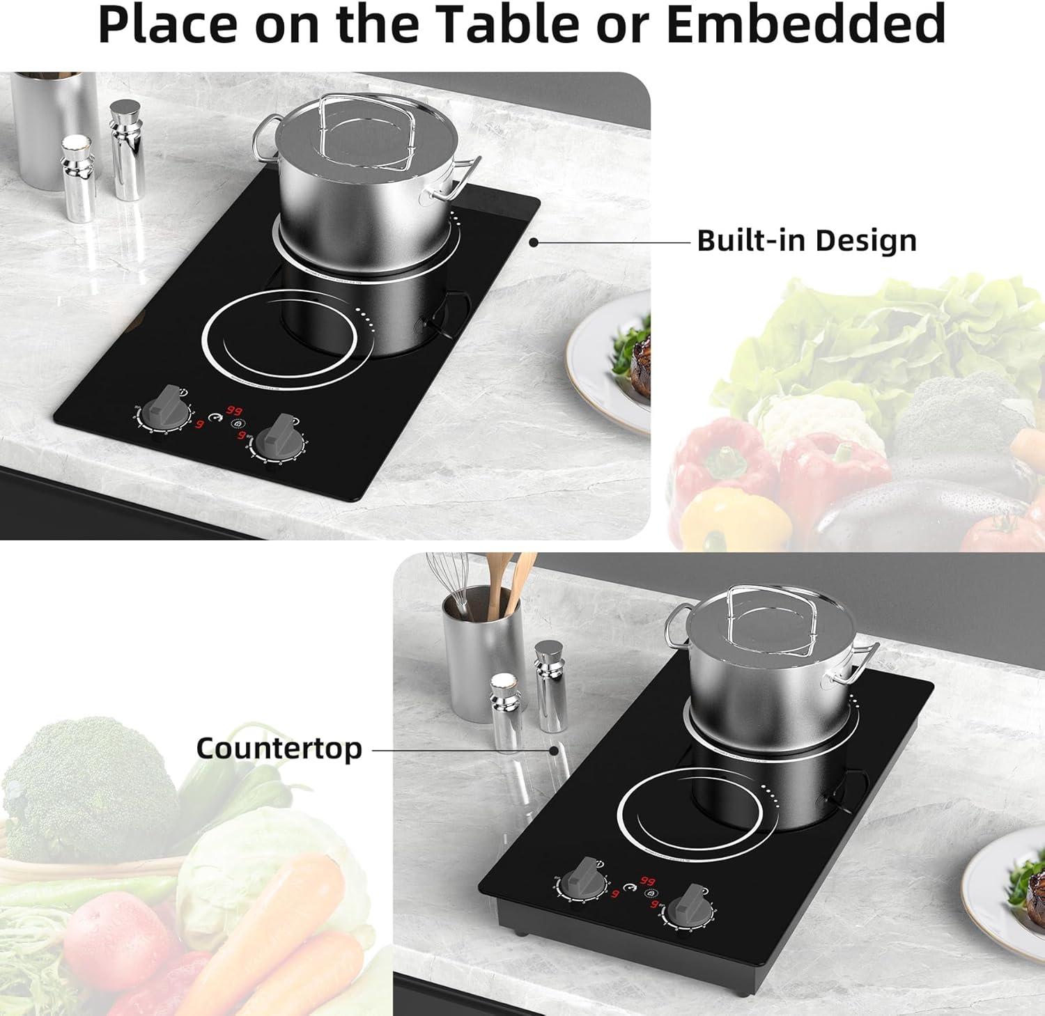 imageVBGK Double Induction Cooktop110V 2300W 2 burner induction cooktop2 burner Hot Plate Electric burner with LCD Touch Screen 9 Levels Settings Child Safety Lock ampamp Timer2 Burner induction cooktop