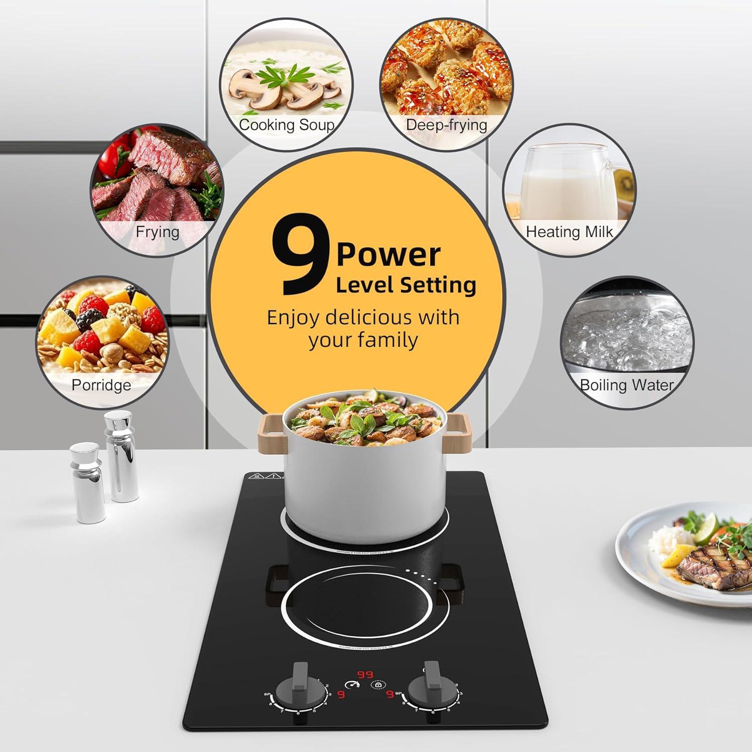 imageVBGK Double Induction Cooktop110V 2300W 2 burner induction cooktop2 burner Hot Plate Electric burner with LCD Touch Screen 9 Levels Settings Child Safety Lock ampamp Timer2 Burner induction cooktop