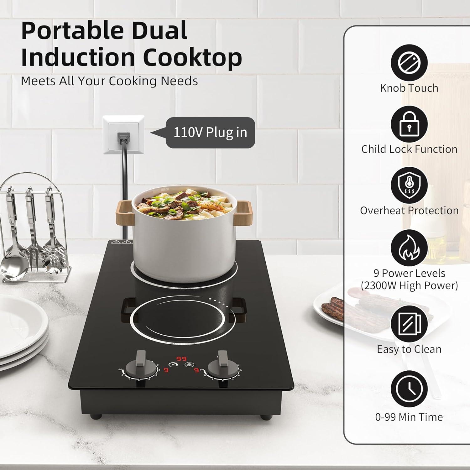 imageVBGK Double Induction Cooktop110V 2300W 2 burner induction cooktop2 burner Hot Plate Electric burner with LCD Touch Screen 9 Levels Settings Child Safety Lock ampamp Timer2 Burner induction cooktop