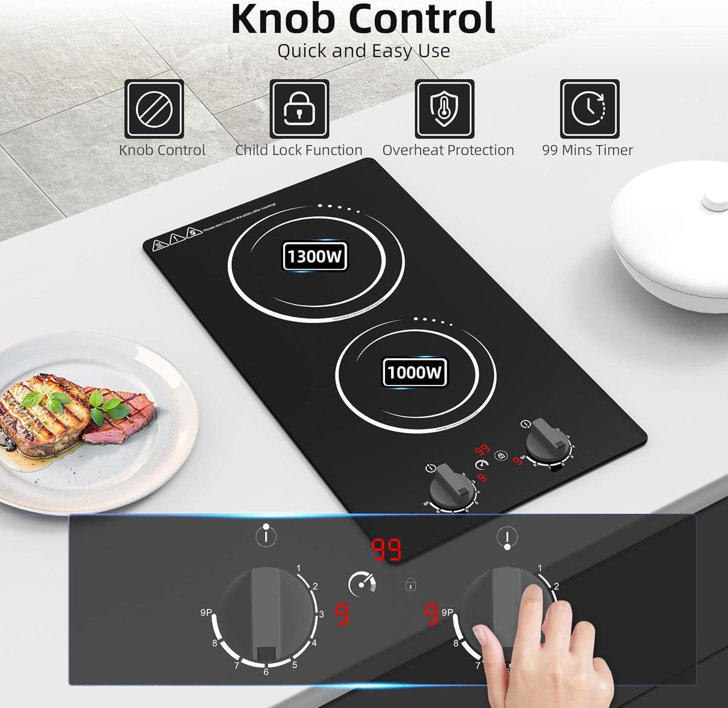 imageVBGK Double Induction Cooktop110V 2300W 2 burner induction cooktop2 burner Hot Plate Electric burner with LCD Touch Screen 9 Levels Settings Child Safety Lock ampamp Timer2 Burner induction cooktop