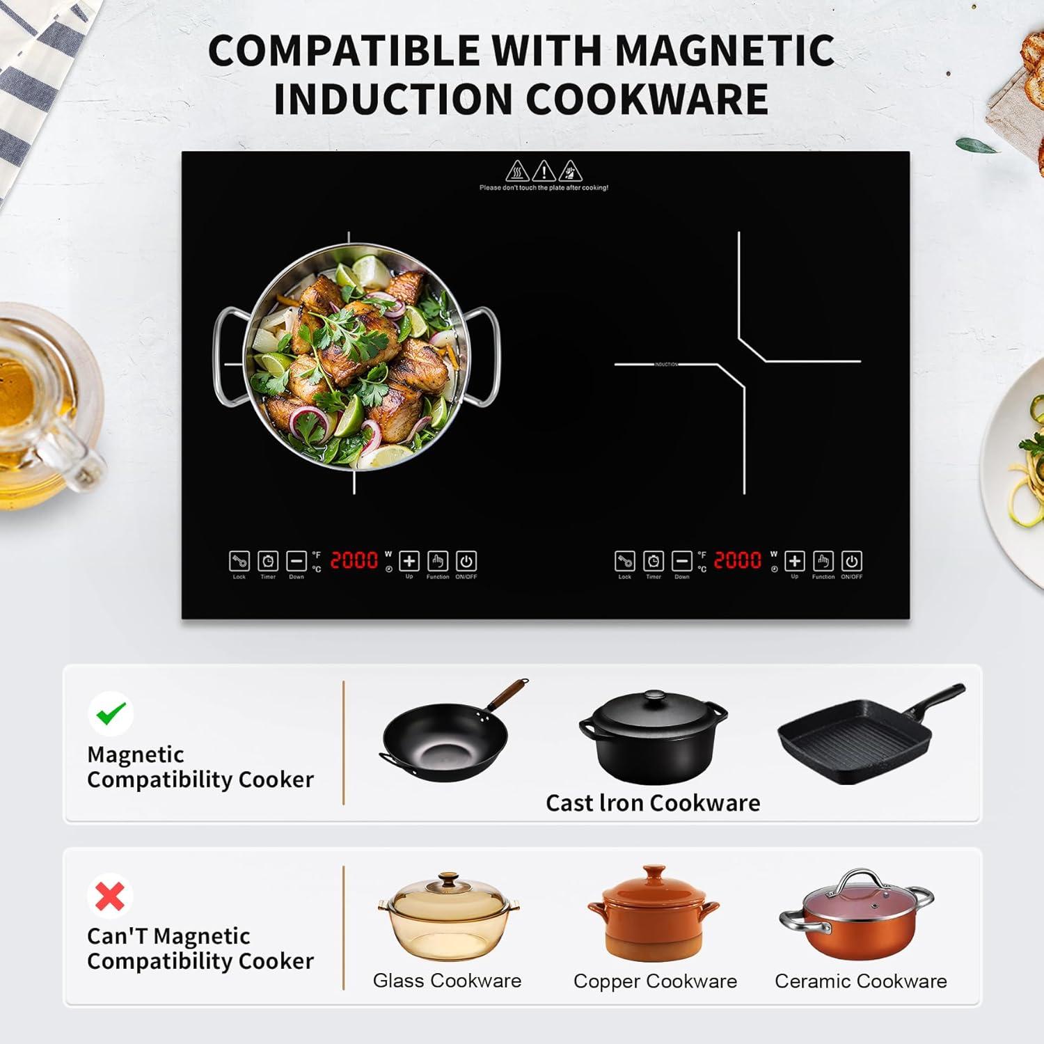 imageVBGK Double Induction Cooktop110V 4000W Electric burner2 burner Hot Plate LED Sensor Touch EnergySaving induction stove top with Child Safety Lock ampamp Timer 2 burner induction cooktop