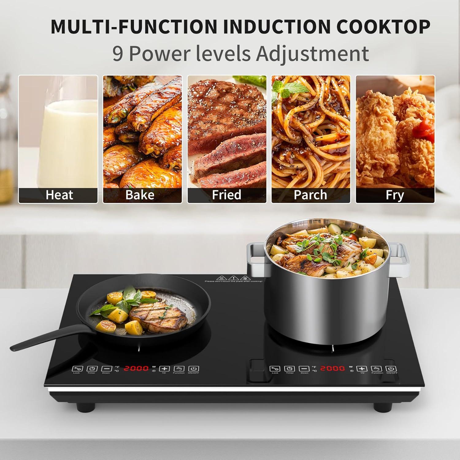 imageVBGK Double Induction Cooktop110V 4000W Electric burner2 burner Hot Plate LED Sensor Touch EnergySaving induction stove top with Child Safety Lock ampamp Timer 2 burner induction cooktop