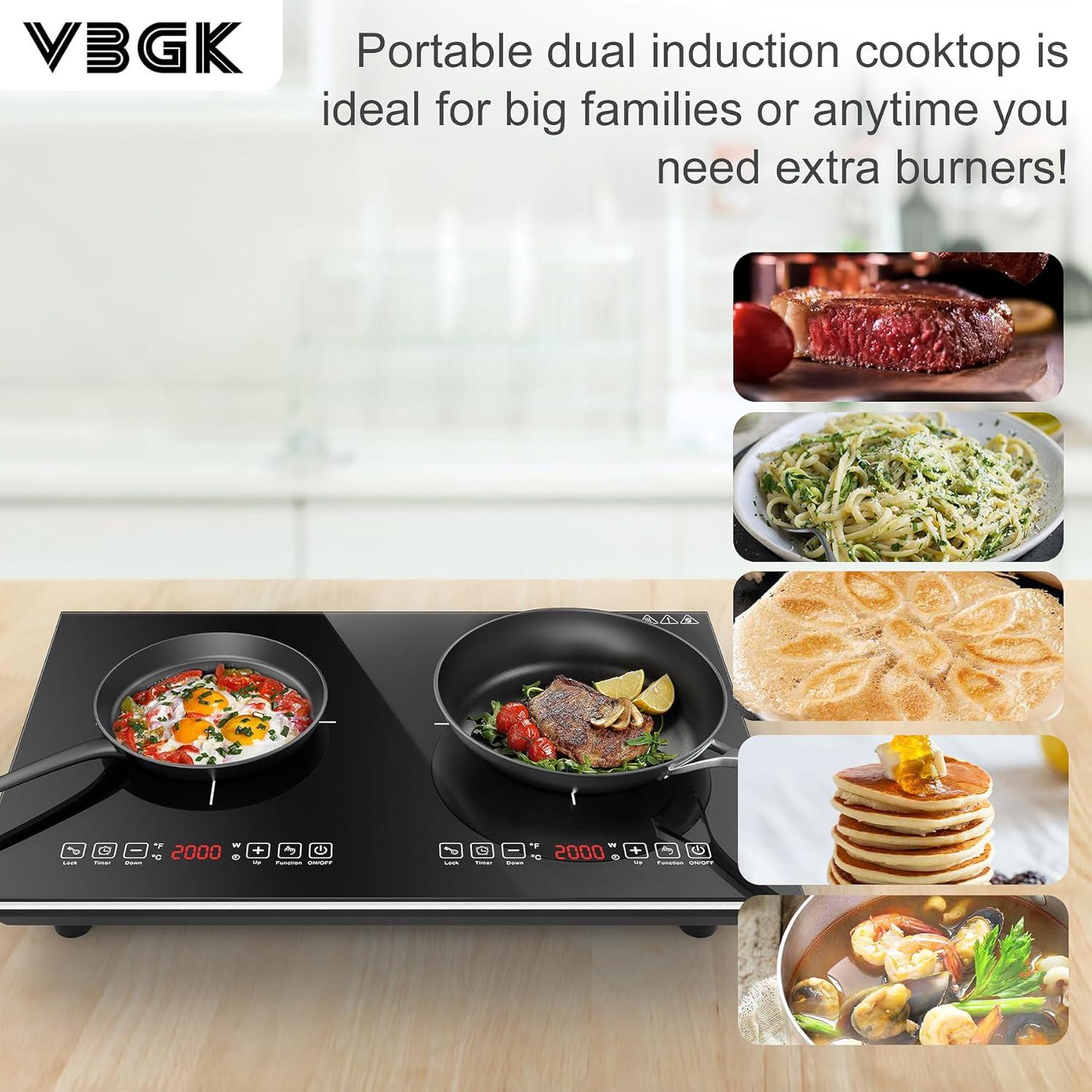 imageVBGK Double Induction Cooktop110V 4000W Electric burner2 burner Hot Plate LED Sensor Touch EnergySaving induction stove top with Child Safety Lock ampamp Timer 2 burner induction cooktop