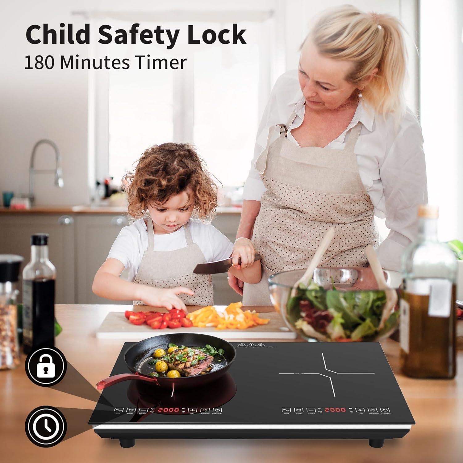 imageVBGK Double Induction Cooktop110V 4000W Electric burner2 burner Hot Plate LED Sensor Touch EnergySaving induction stove top with Child Safety Lock ampamp Timer 2 burner induction cooktop