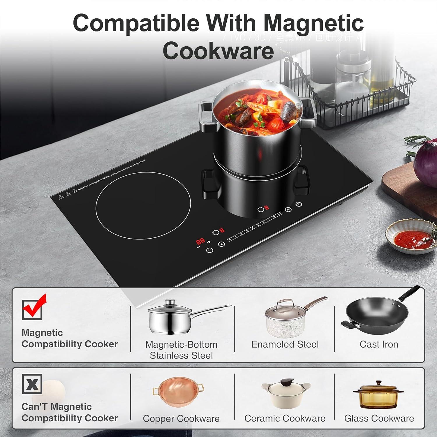 imageVBGK Electric Cooktop 36 inchBuiltin 36 inch Electric Cooktop 8000W Power Control by Knob 36 induction cooktop with 9 Power Levels with Child Safety Lock TimerOverTemperature 220V240V2 Burner Induction Cooktop