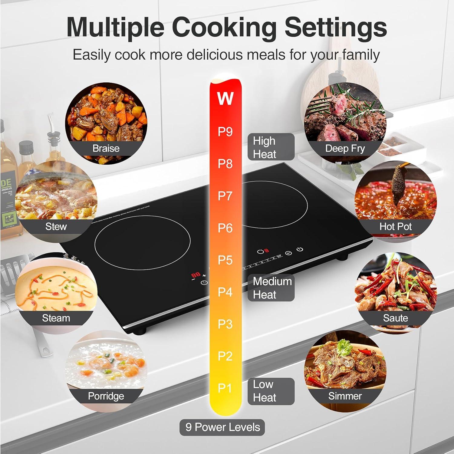 imageVBGK Electric Cooktop 36 inchBuiltin 36 inch Electric Cooktop 8000W Power Control by Knob 36 induction cooktop with 9 Power Levels with Child Safety Lock TimerOverTemperature 220V240V2 Burner Induction Cooktop