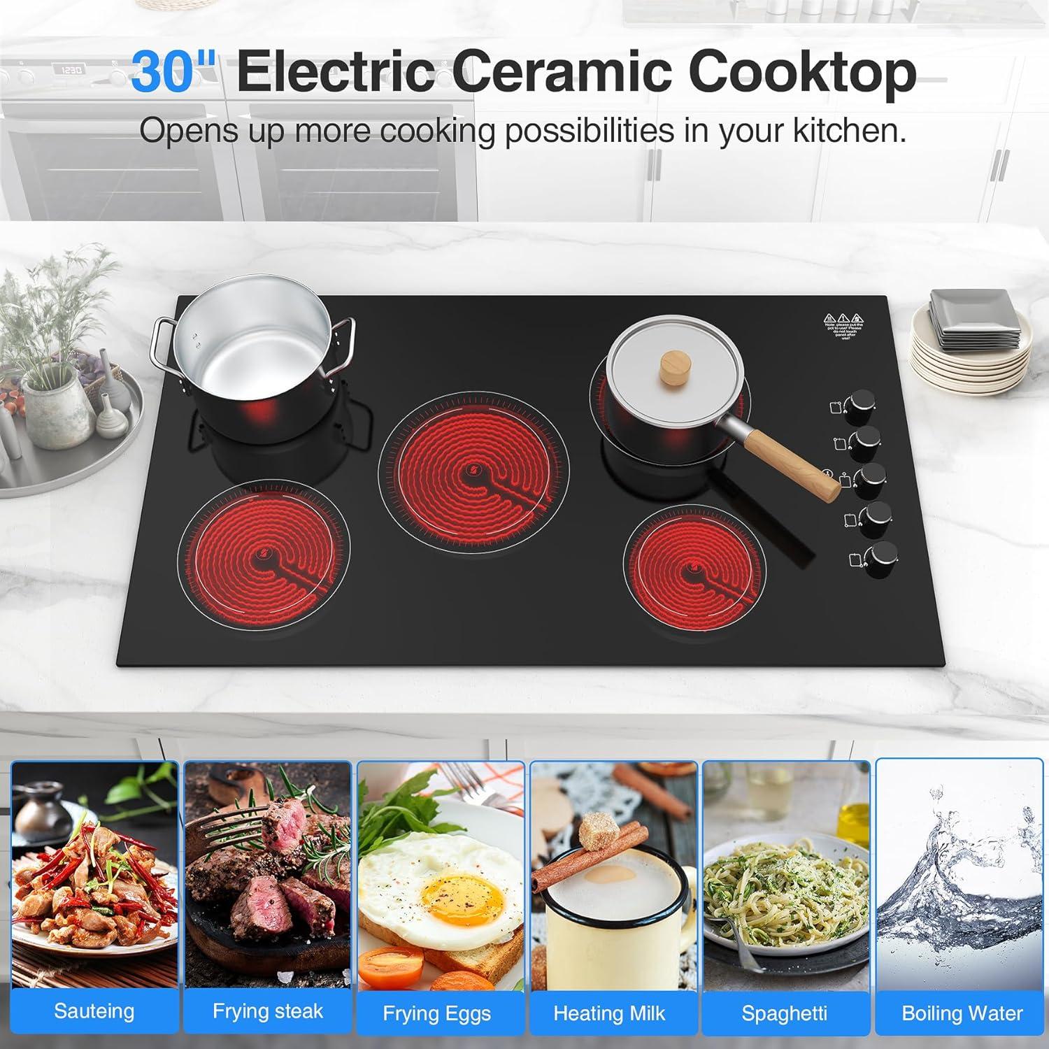imageVBGK Electric Cooktop 36 inchBuiltin 36 inch Electric Cooktop 8000W Power Control by Knob 36 induction cooktop with 9 Power Levels with Child Safety Lock TimerOverTemperature 220V240V5 Burner Electric Cooktop