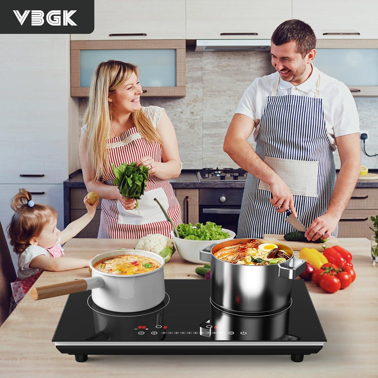 imageVBGK Electric Cooktop 36 inchBuiltin 36 inch Electric Cooktop 8000W Power Control by Knob 36 induction cooktop with 9 Power Levels with Child Safety Lock TimerOverTemperature 220V240V2 Burner Induction Cooktop