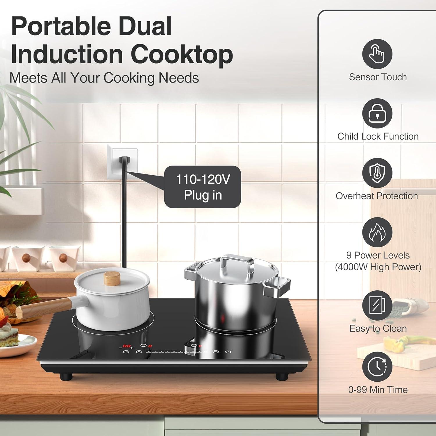 imageVBGK Electric Cooktop 36 inchBuiltin 36 inch Electric Cooktop 8000W Power Control by Knob 36 induction cooktop with 9 Power Levels with Child Safety Lock TimerOverTemperature 220V240V2 Burner Induction Cooktop