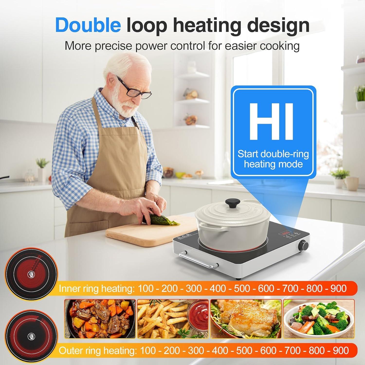 imageVBGK Electric Cooktop 36 inchBuiltin 36 inch Electric Cooktop 8000W Power Control by Knob 36 induction cooktop with 9 Power Levels with Child Safety Lock TimerOverTemperature 220V240VSingle Burner Electric Cooktop
