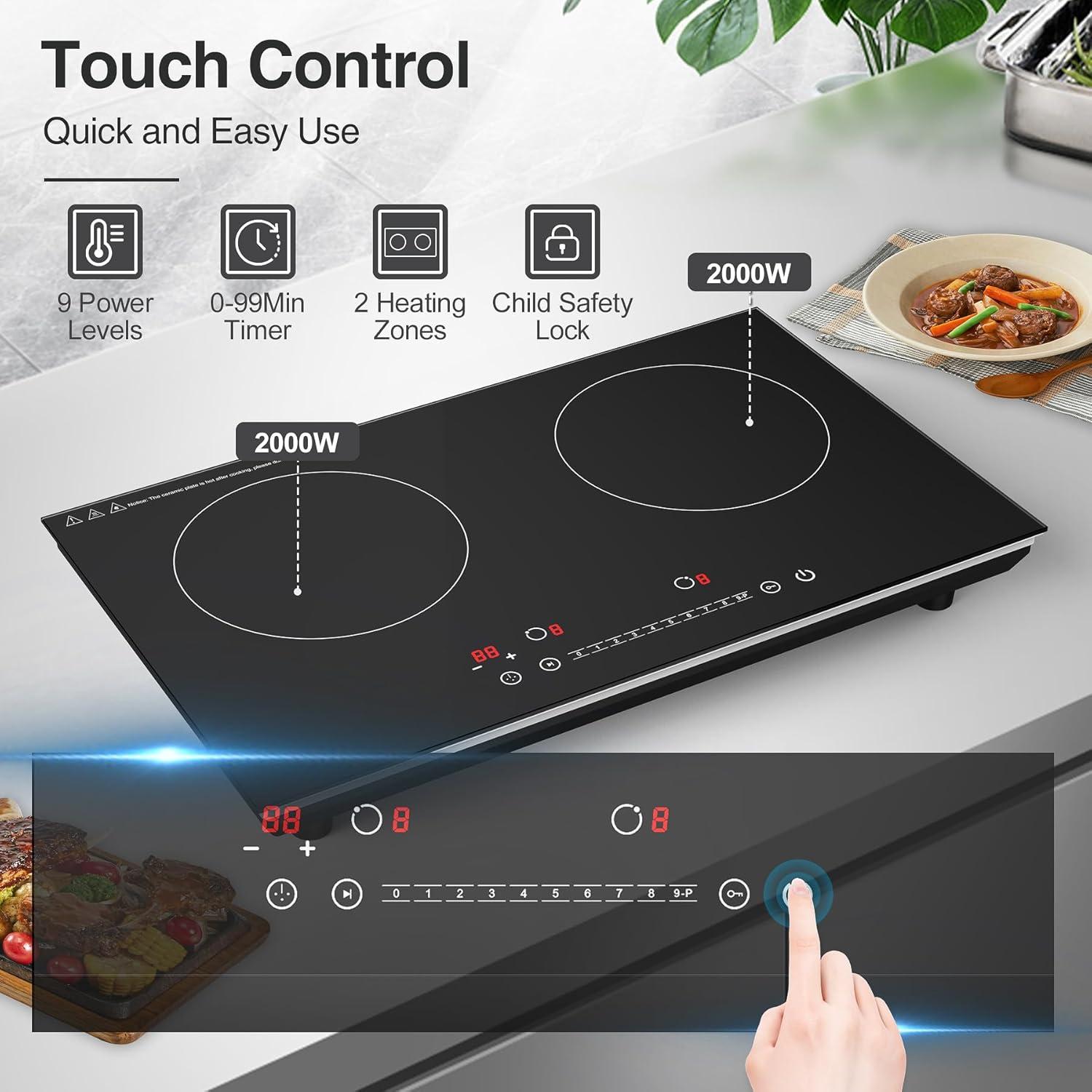 imageVBGK Electric Cooktop 36 inchBuiltin 36 inch Electric Cooktop 8000W Power Control by Knob 36 induction cooktop with 9 Power Levels with Child Safety Lock TimerOverTemperature 220V240V2 Burner Induction Cooktop
