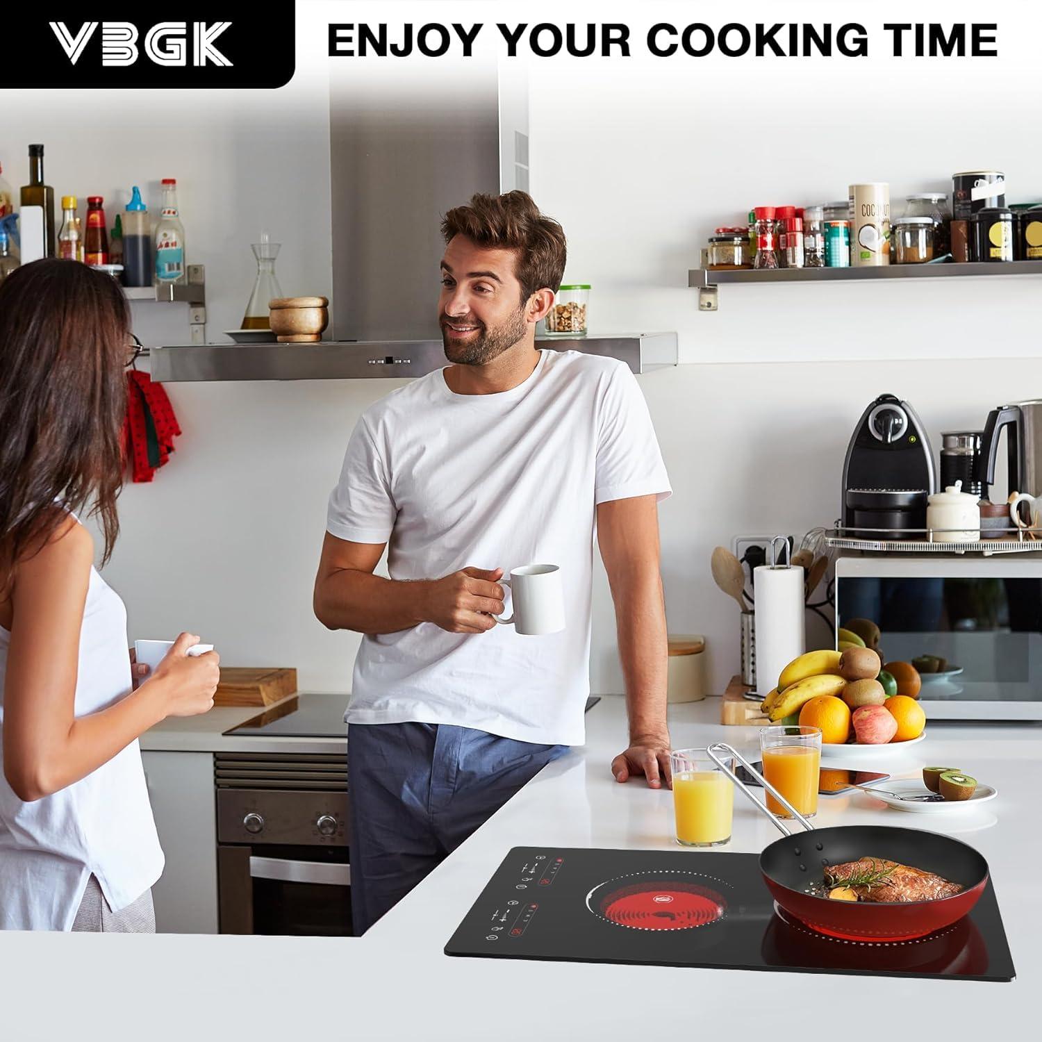 imageVBGK Electric Cooktop110V 2100W 2 Burner Electric CooktopCountertop and Builtin Stove top with 9 Power LevelsChild Safety Lock Timer LED touch controlOverheat Protection