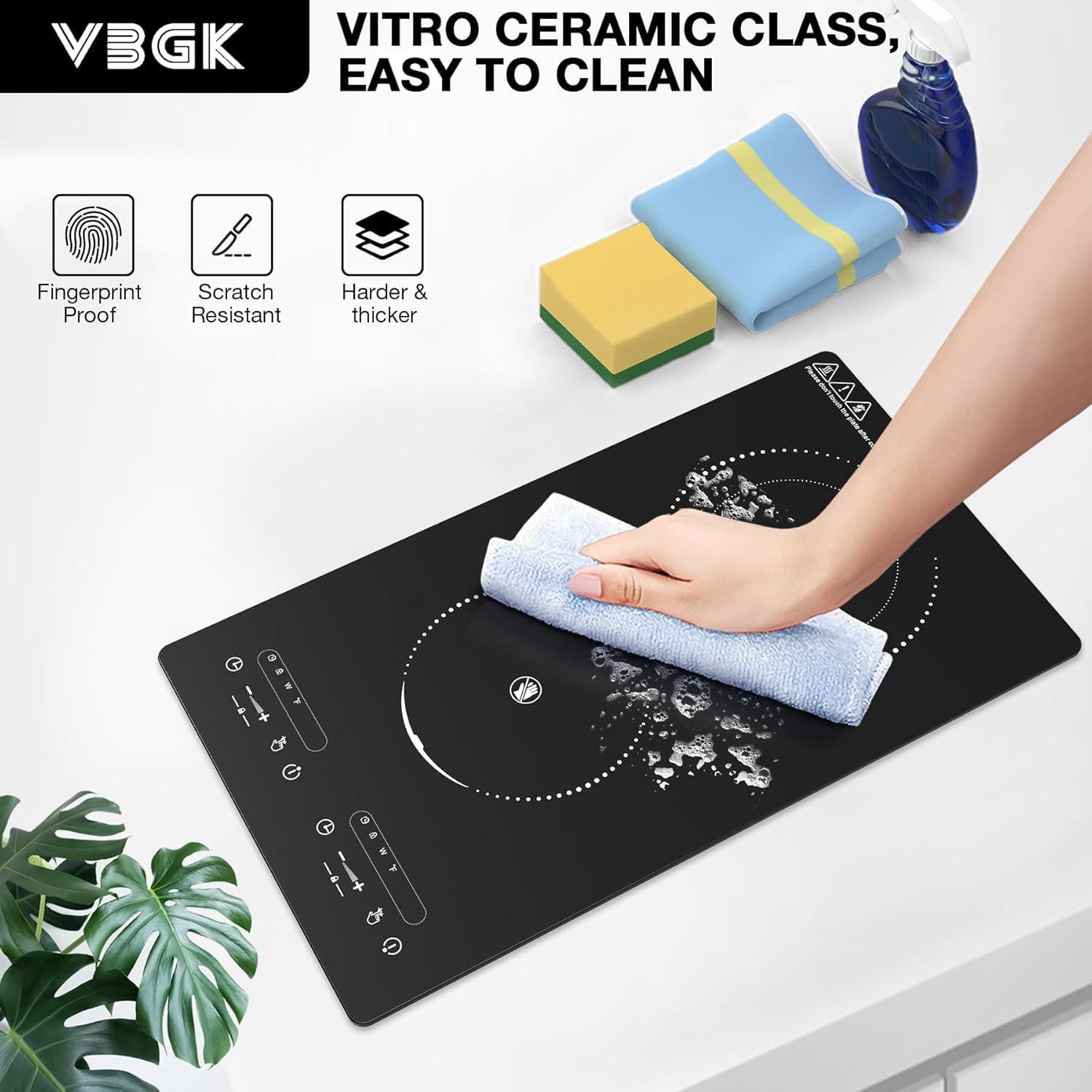 imageVBGK Electric Cooktop110V 2100W 2 Burner Electric CooktopCountertop and Builtin Stove top with 9 Power LevelsChild Safety Lock Timer LED touch controlOverheat Protection