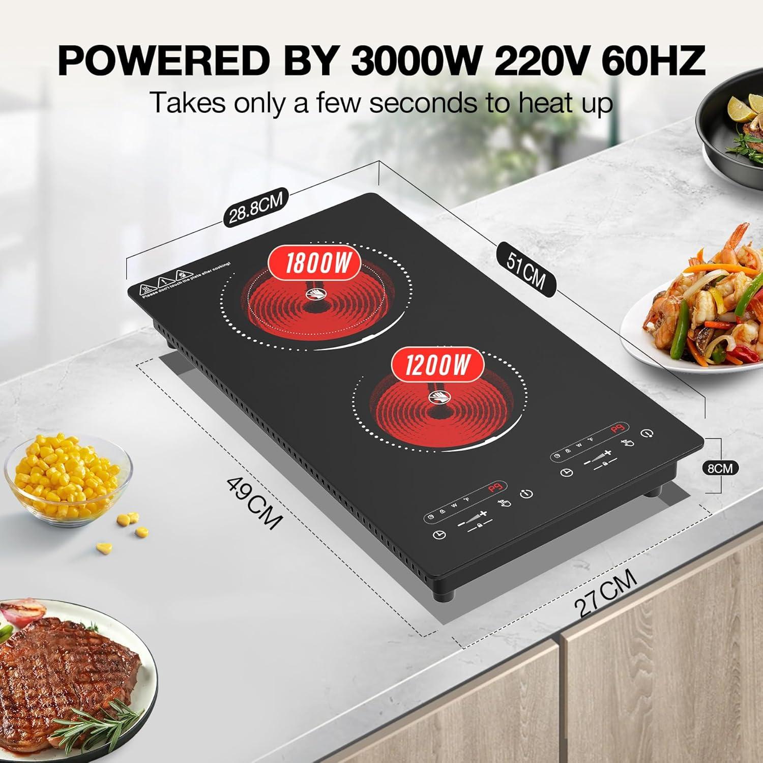 imageVBGK Electric Cooktop110V 2100W 2 Burner Electric CooktopCountertop and Builtin Stove top with 9 Power LevelsChild Safety Lock Timer LED touch controlOverheat Protection