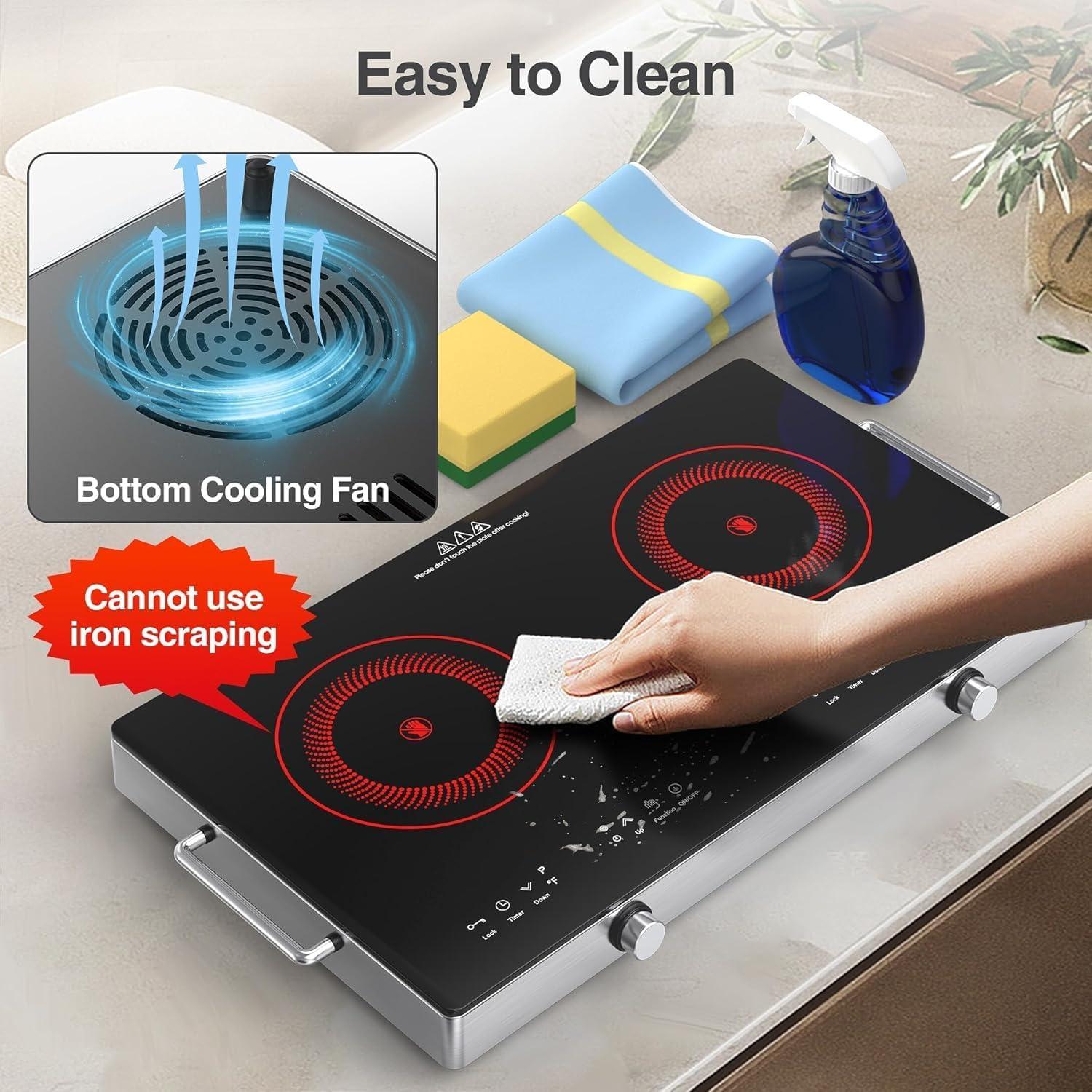imageVBGK Electric Cooktop110V 2400W Electric Stove Top with Knob Control9 Power Levels Kids Lock ampamp TimerLED touch controlOverheat Protection Electric stove24 Inch desktop 2 burner