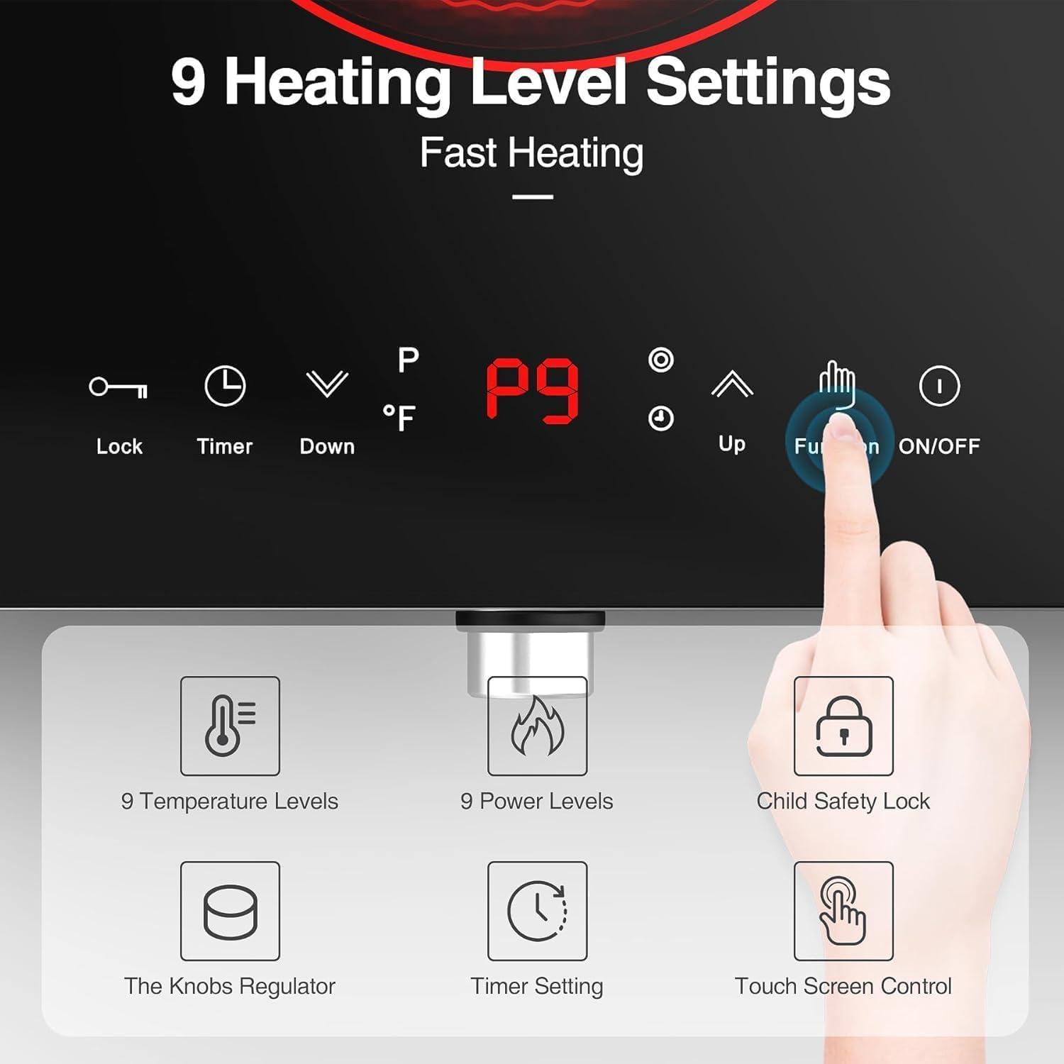 imageVBGK Electric Cooktop110V 2400W Electric Stove Top with Knob Control9 Power Levels Kids Lock ampamp TimerLED touch controlOverheat Protection Electric stove24 Inch desktop 2 burner