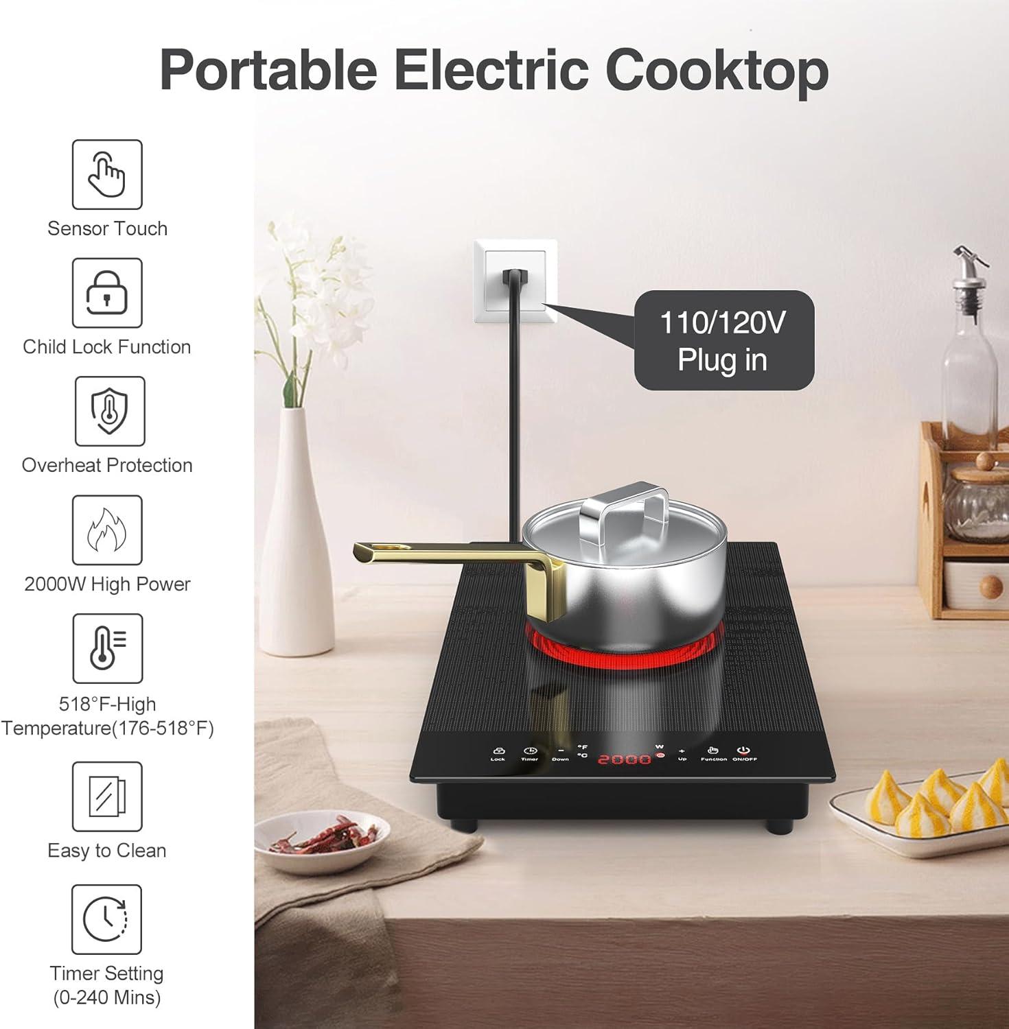 imageVBGK Electric Cooktop110V Electric Stove TopSingle Burner Electric Cooktop LED Touch Control9 Power Levels Kids Lock ampampTimerOverheat Protection2000W Portable Burner