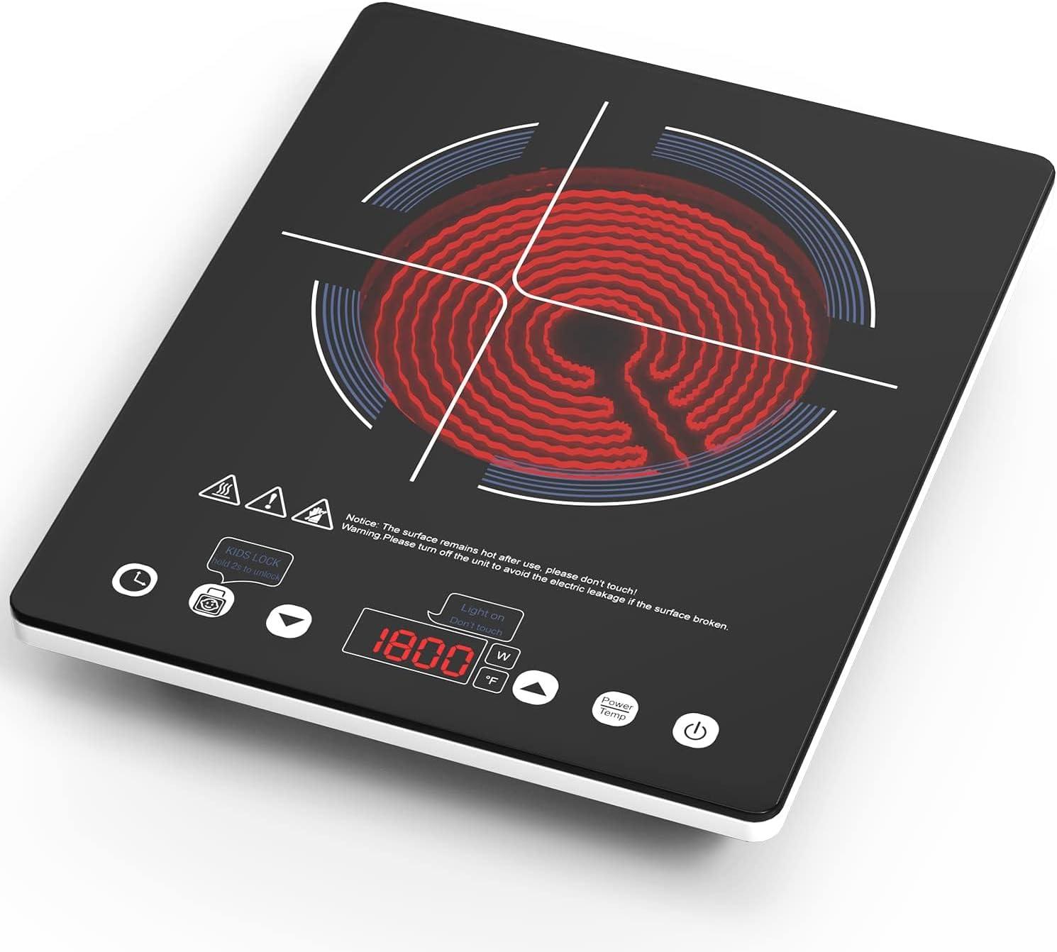 imageVBGK Electric Cooktop110V Electric Stove TopSingle Burner LED Touch Control9 Power Levels Kids Lock ampampTimerOverheat Protection1800W Portable Induction Cooktop