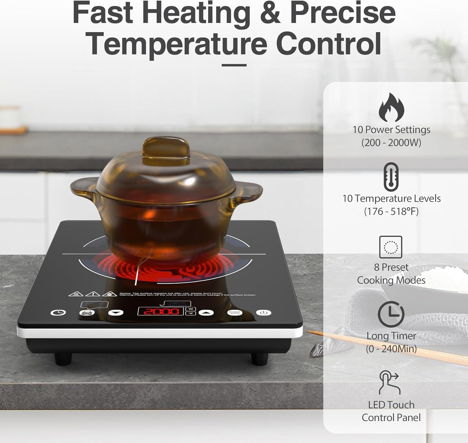 imageVBGK Electric Cooktop110V Electric Stove TopSingle Burner LED Touch Control9 Power Levels Kids Lock ampampTimerOverheat Protection1800W Portable Induction Cooktop