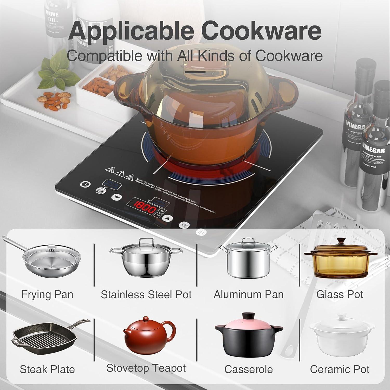 imageVBGK Electric Cooktop110V Electric Stove TopSingle Burner LED Touch Control9 Power Levels Kids Lock ampampTimerOverheat Protection1800W Portable Induction Cooktop
