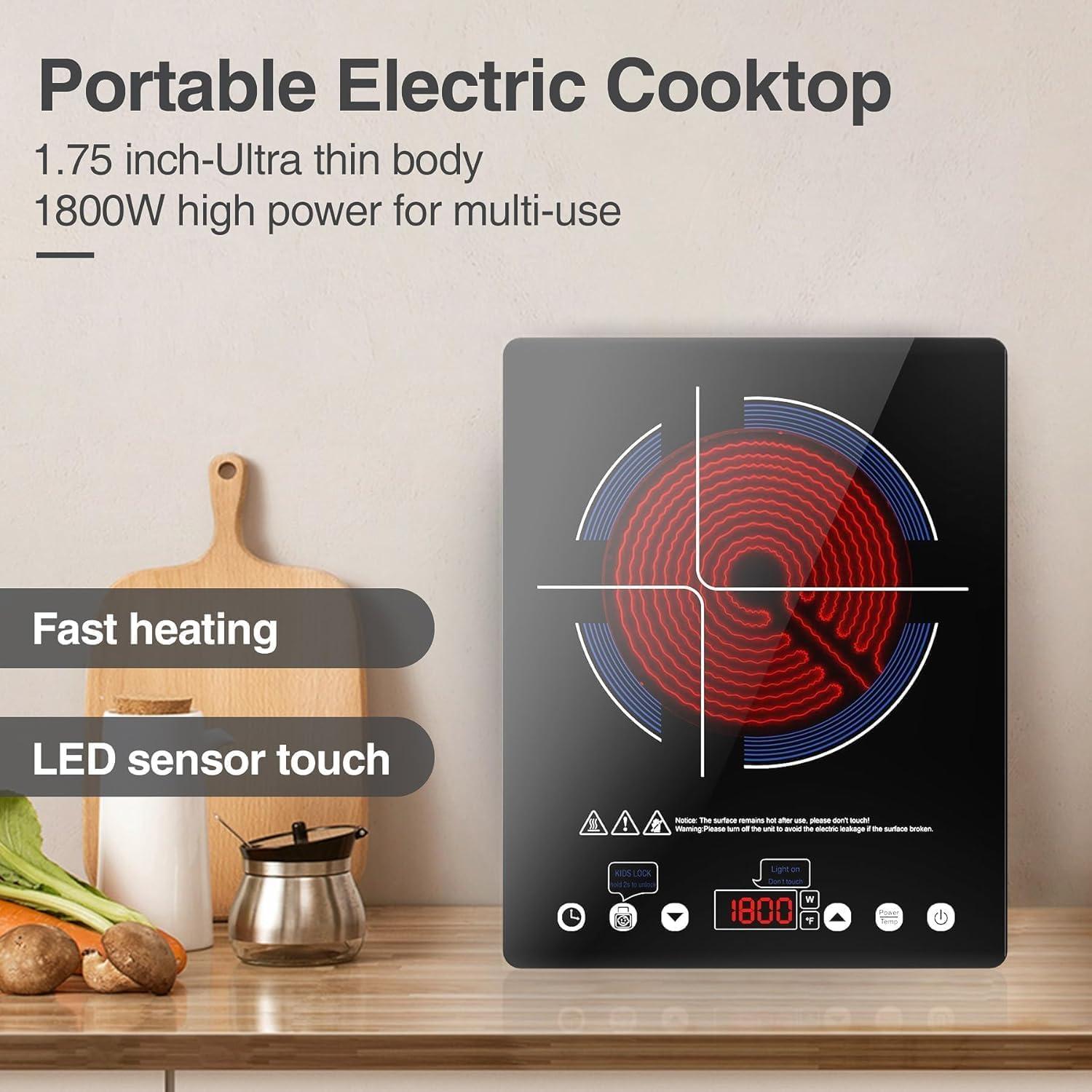 imageVBGK Electric Cooktop110V Electric Stove TopSingle Burner LED Touch Control9 Power Levels Kids Lock ampampTimerOverheat Protection1800W Portable Induction Cooktop