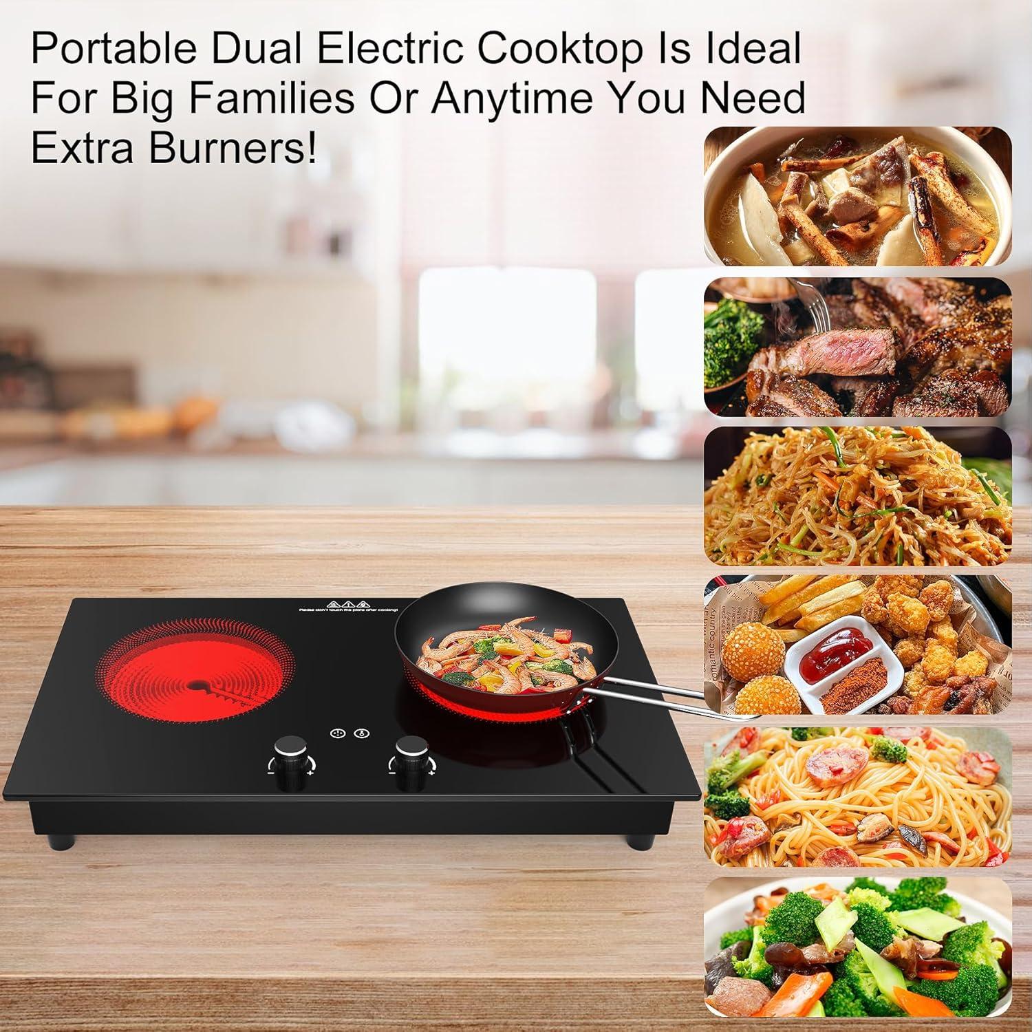 imageVBGK Electric Cooktop2400W Electric Stove TopCountertop and Builtin Hot Plate with Child Safety Lock Timer LED touch Knob ControlOverheat Protection110V 2 Burner Induction Cooktop