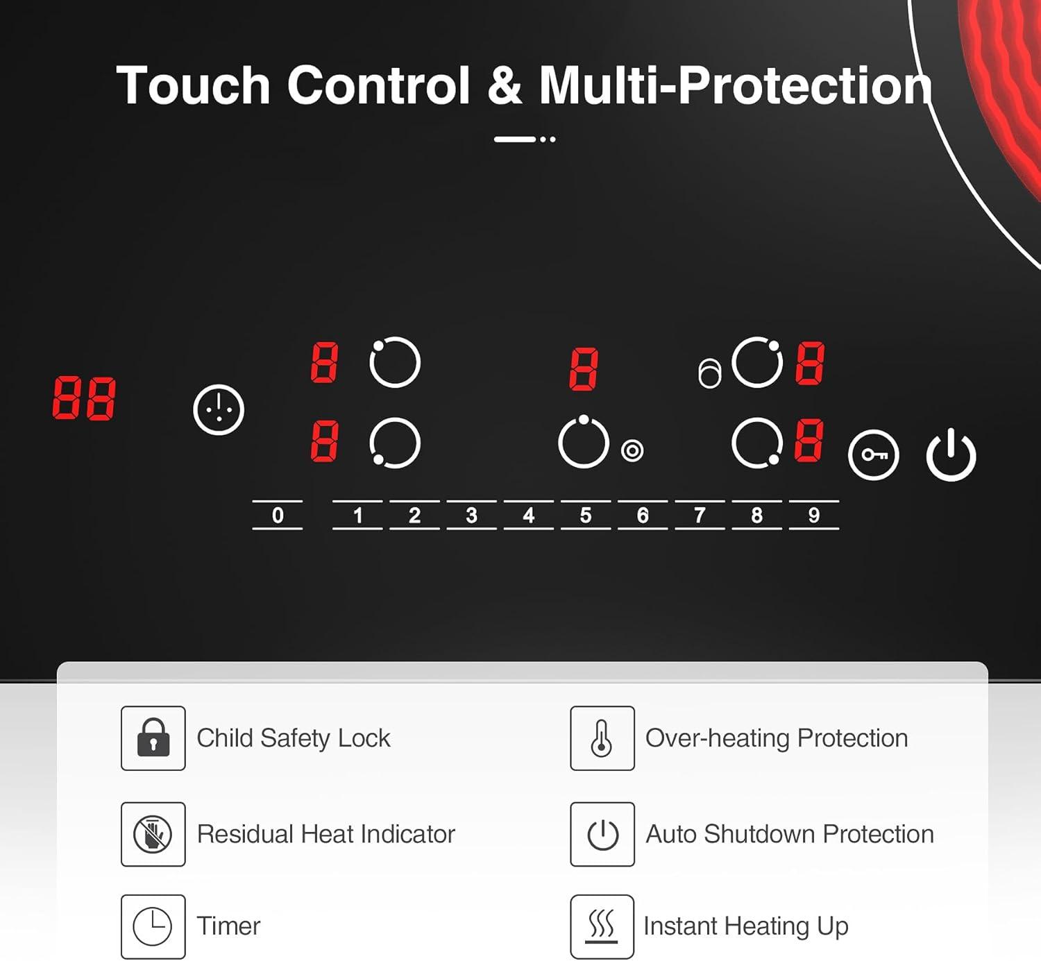 imageVBGK Electric cooktop 30 inch 5 burner Electric Stove Builtin and Countertop Stove Top LED Touch Screen9 Heating Level Timer ampamp Kid Safety Lock 240V 30 inch cooktop