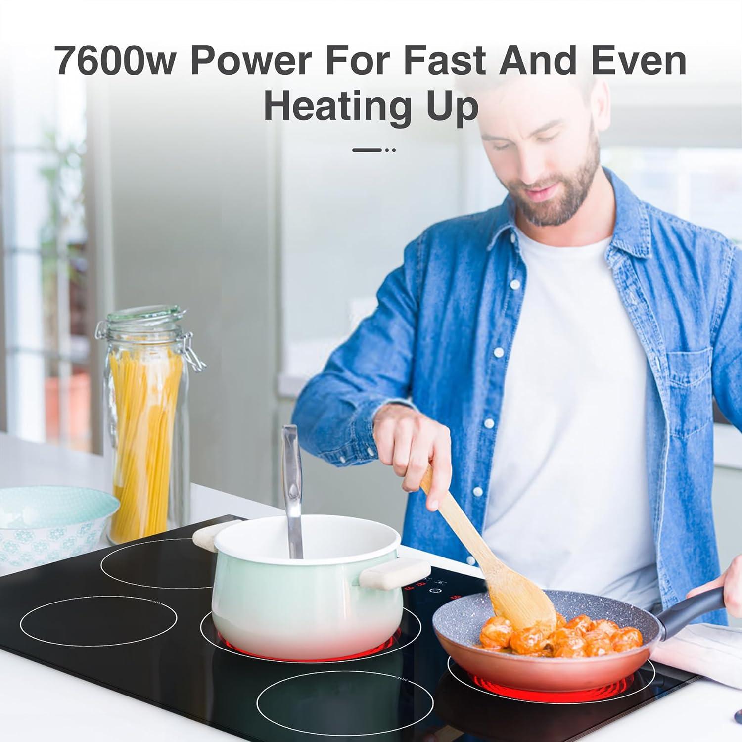 imageVBGK Electric cooktop 30 inch 5 burner Electric Stove Builtin and Countertop Stove Top LED Touch Screen9 Heating Level Timer ampamp Kid Safety Lock 240V 30 inch cooktop