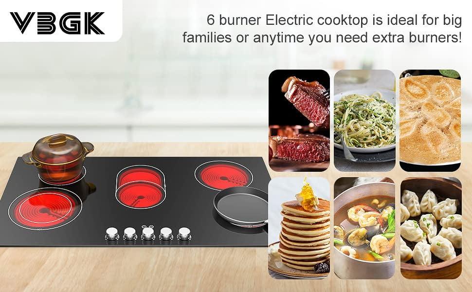 imageVBGK Electric cooktop 36 inch240V 8600W 36 inch Induction CooktopBuiltin and Countertop Electric Stove TopKnob Control 9 Heating Level Timer ampamp Kid Safety Lock