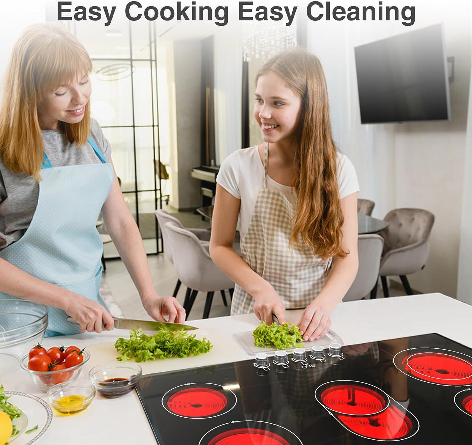 imageVBGK Electric cooktop 36 inch240V 8600W 36 inch Induction CooktopBuiltin and Countertop Electric Stove TopKnob Control 9 Heating Level Timer ampamp Kid Safety Lock