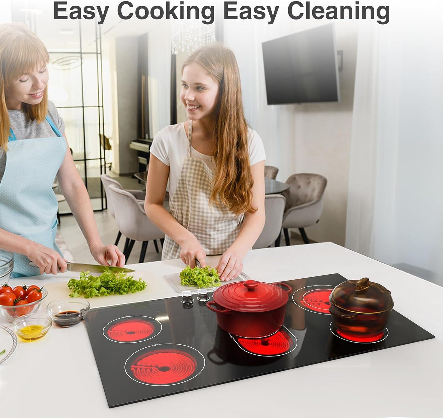 imageVBGK Electric cooktop 36 inch240V 8600W 36 inch Induction CooktopBuiltin and Countertop Electric Stove TopKnob Control 9 Heating Level Timer ampamp Kid Safety Lock