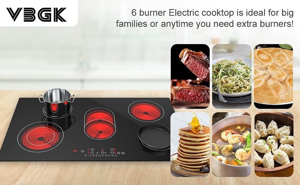 imageVBGK Electric cooktop 36 inchElectric Stove burnerBuiltin and Countertop Stove Top LED Touch Screen9 Heating Level Timer ampamp Kid Safety Lock Touch Control240V 8600W Cooktop