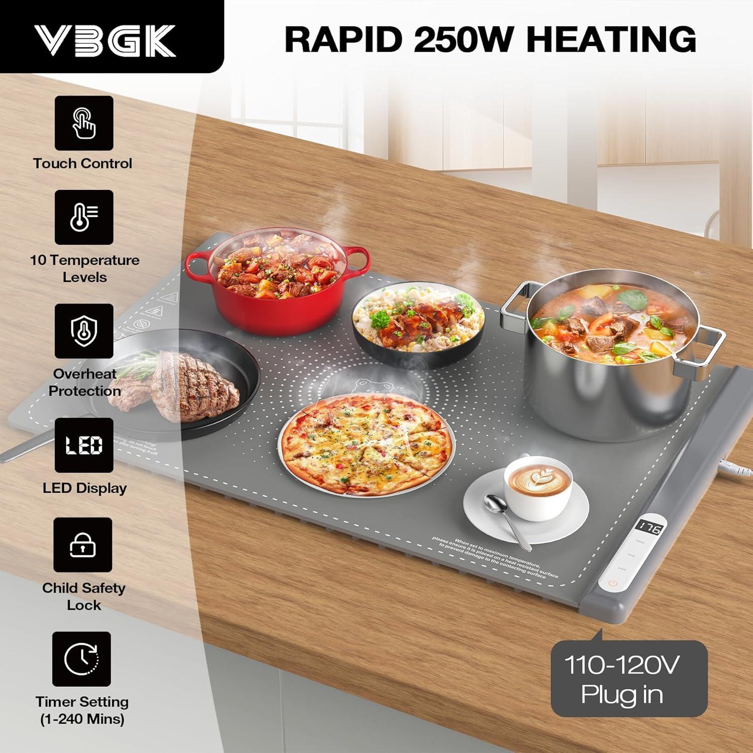 imageVBGK Food Heating Padsurface heating silicone electric heating tray10 stage temperature control 12 hours timer with Child Lock curling and portable for party buffet dailyHome Travel