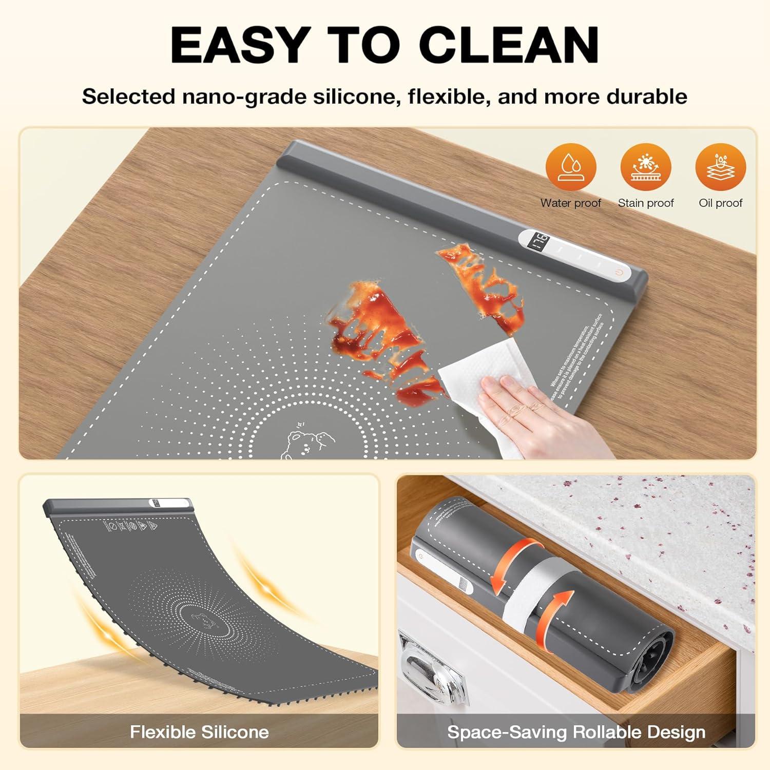 imageVBGK Food Heating Padsurface heating silicone electric heating tray10 stage temperature control 12 hours timer with Child Lock curling and portable for party buffet dailyHome Travel