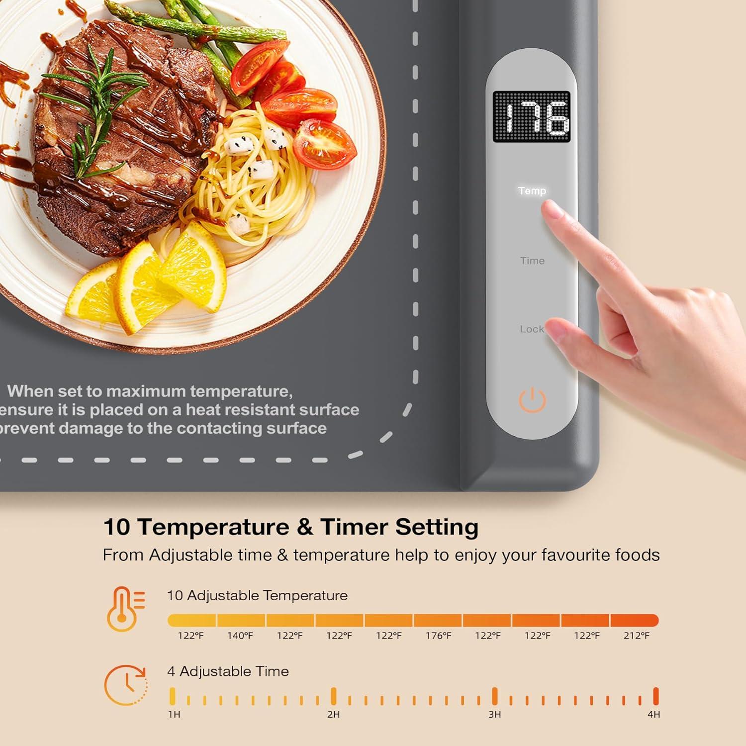 imageVBGK Food Heating Padsurface heating silicone electric heating tray10 stage temperature control 12 hours timer with Child Lock curling and portable for party buffet dailyHome Travel