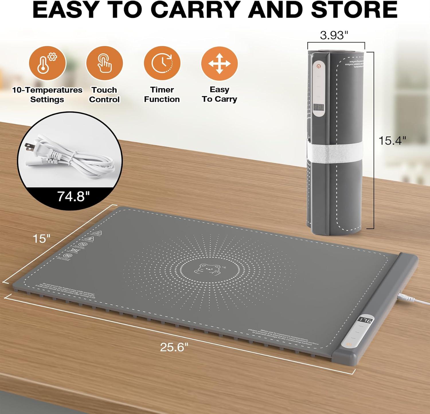 imageVBGK Food Heating Padsurface heating silicone electric heating tray10 stage temperature control 12 hours timer with Child Lock curling and portable for party buffet dailyHome Travel