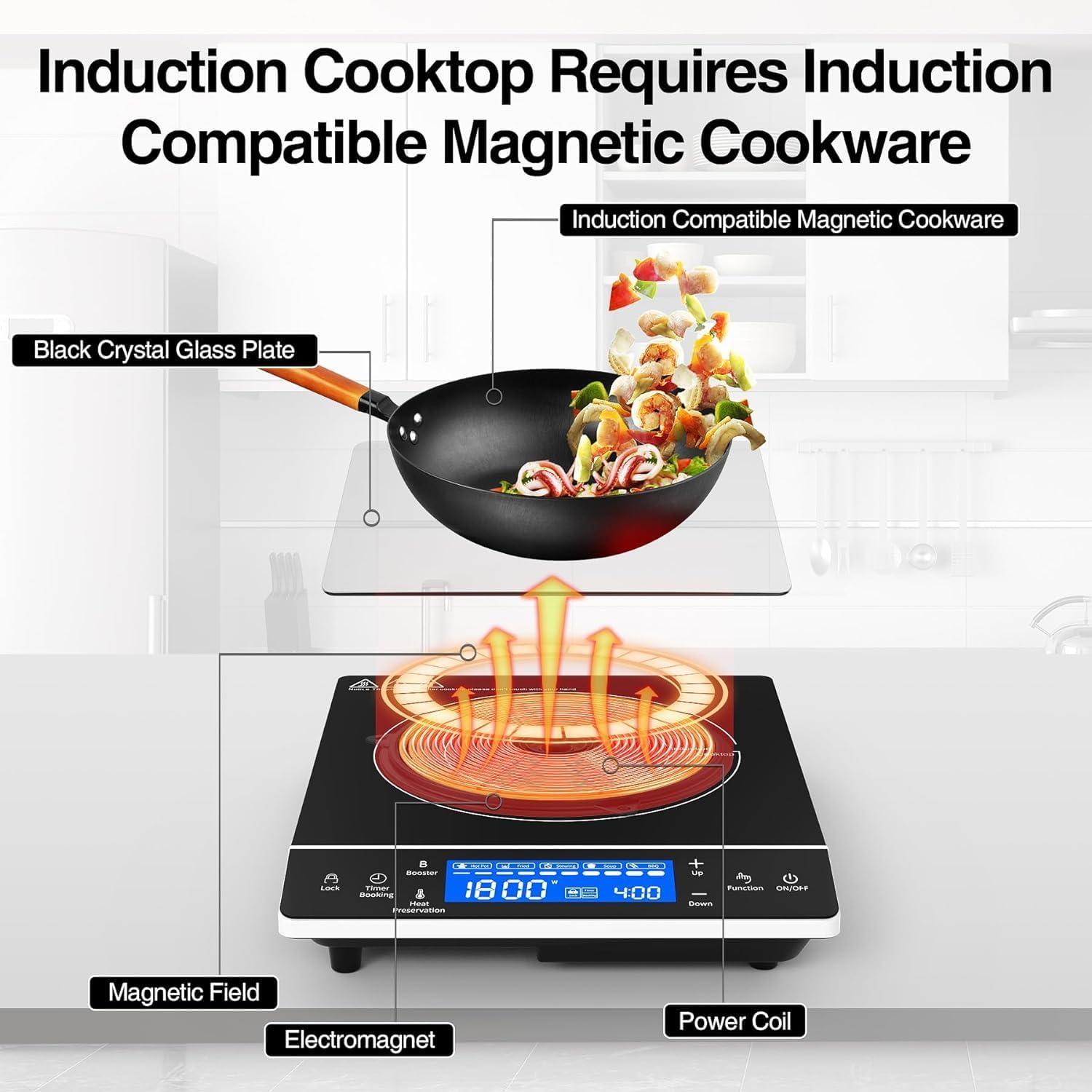 imageVBGK Induction Cooktop1800W Hot Plate for CookingInduction Stove Top with LCD Sensor Touch Control9 Temp LevelsChild Safety Lock ampamp Timer 110V Single Burner Electric CooktopFine